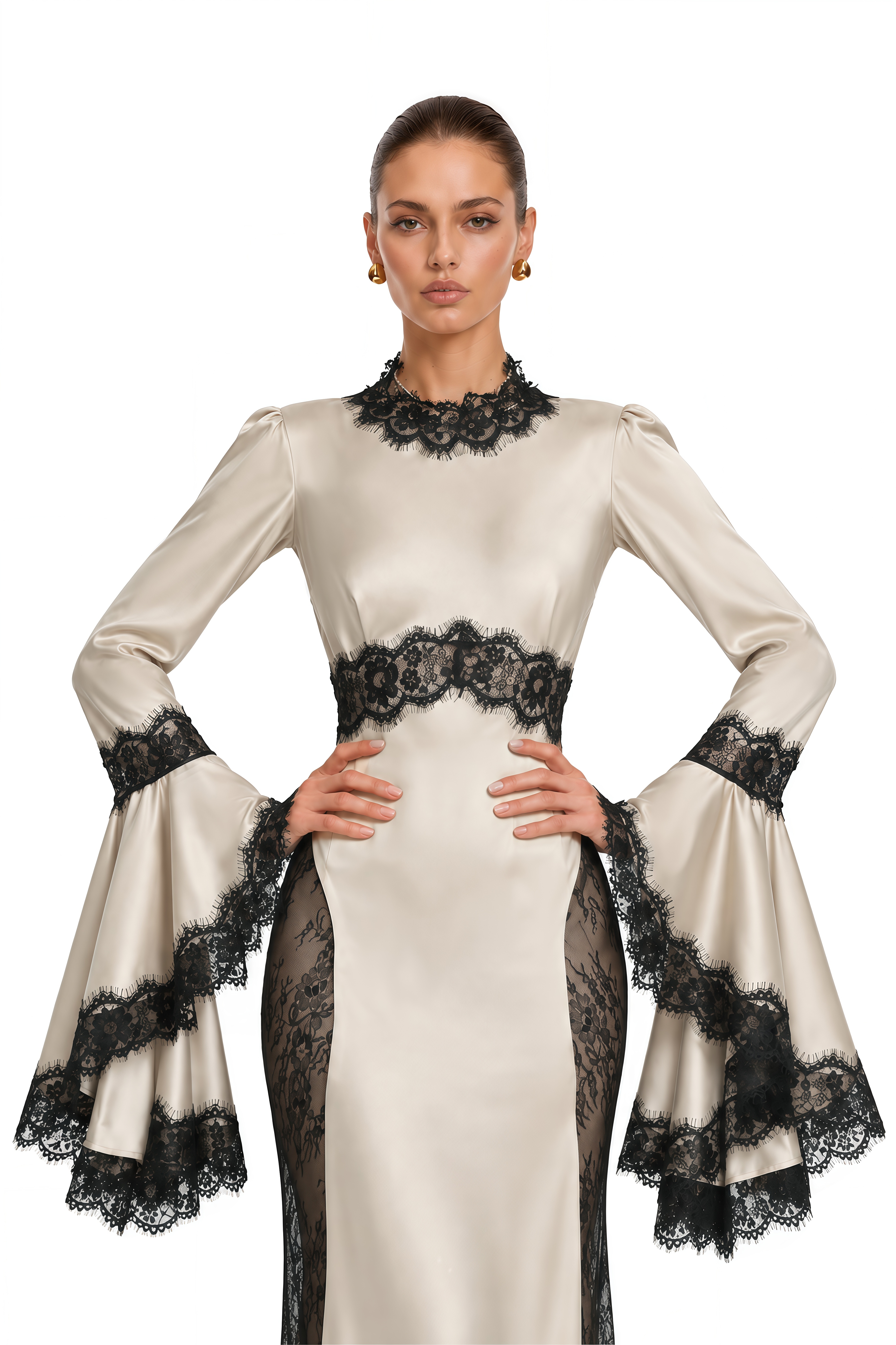 Matilda Champagne Lace Bell Sleeve Maxi Dress