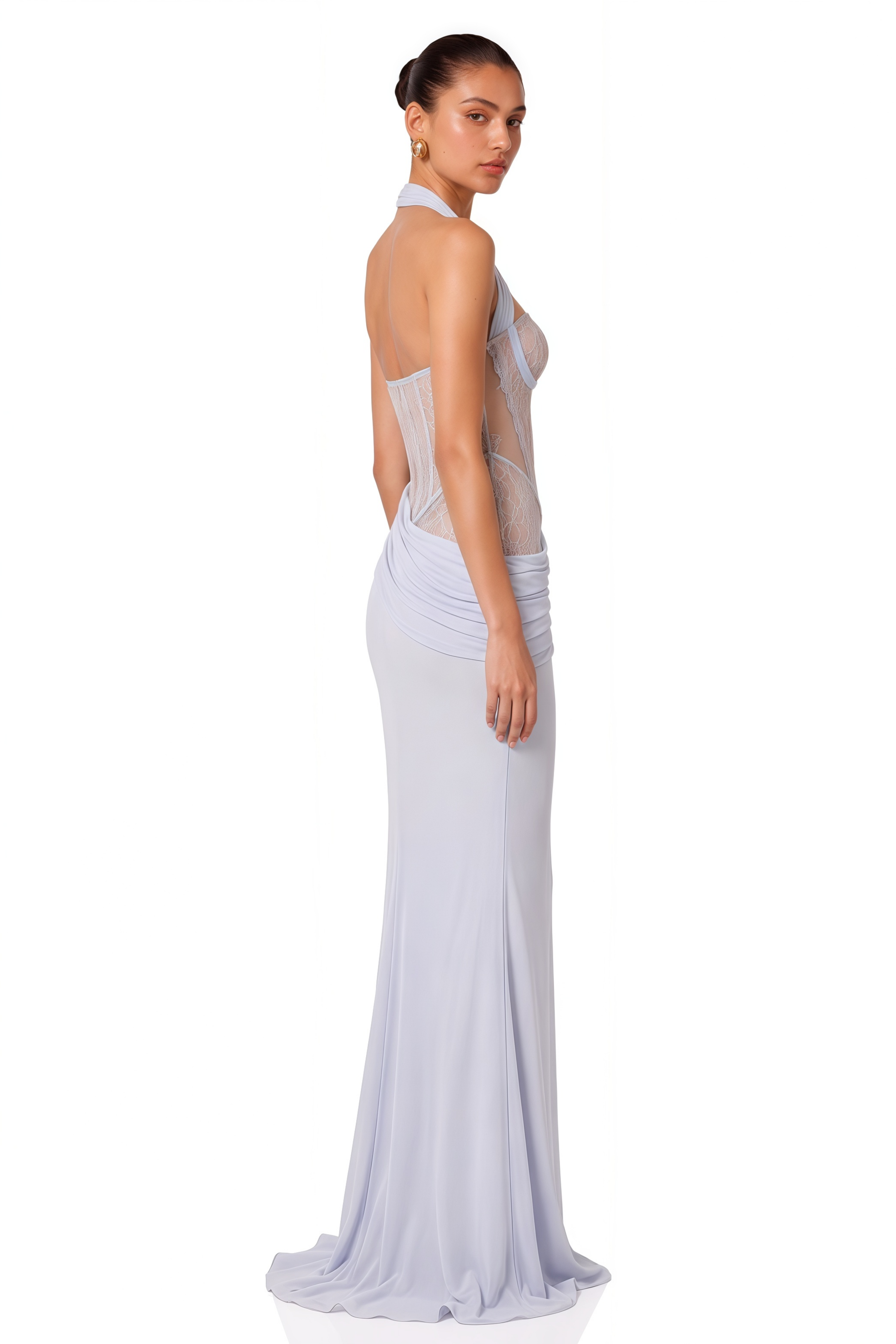 Mckenna Purple Lace Corset Halterneck Maxi Dress
