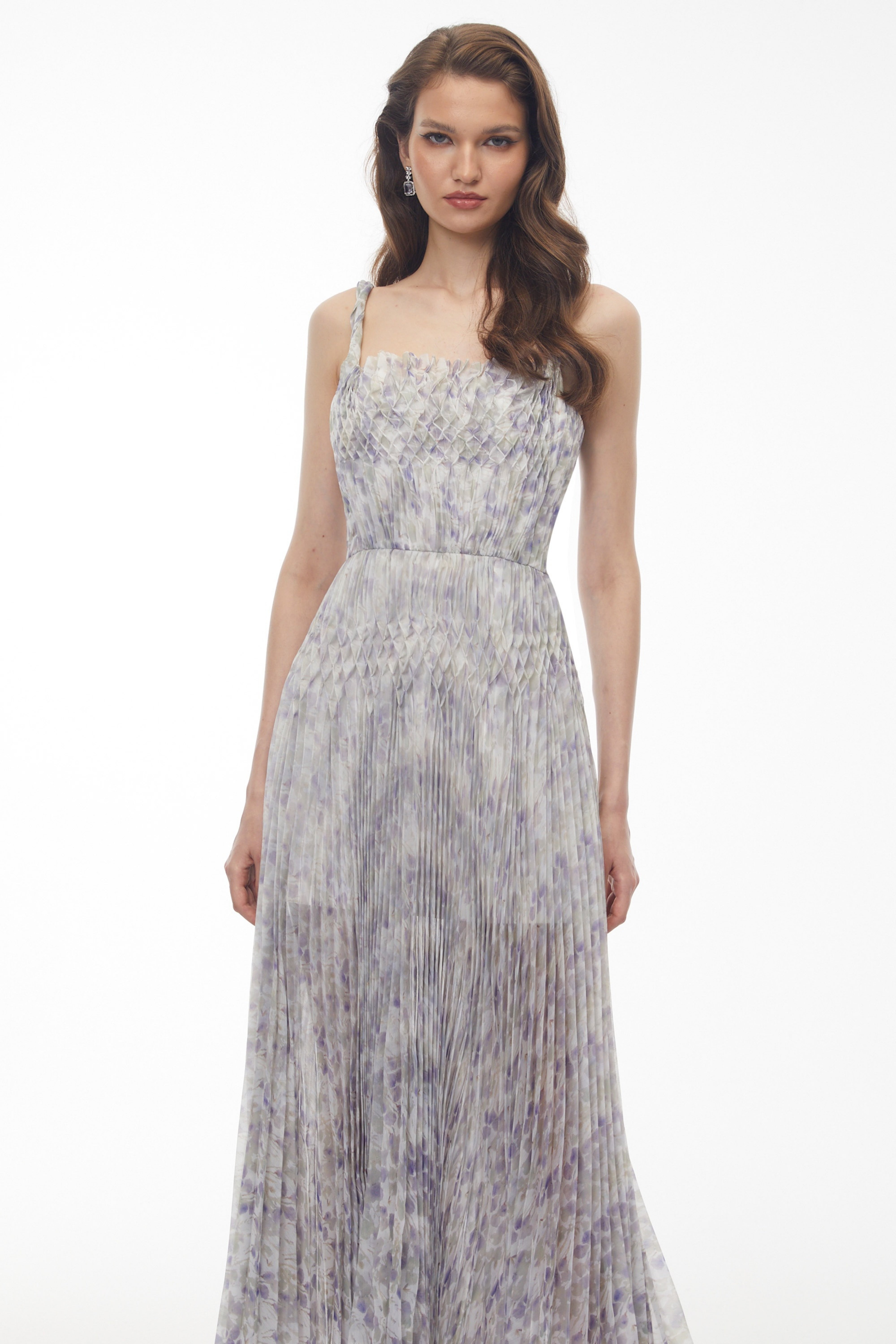 White Floral Ruched Maxi Dress