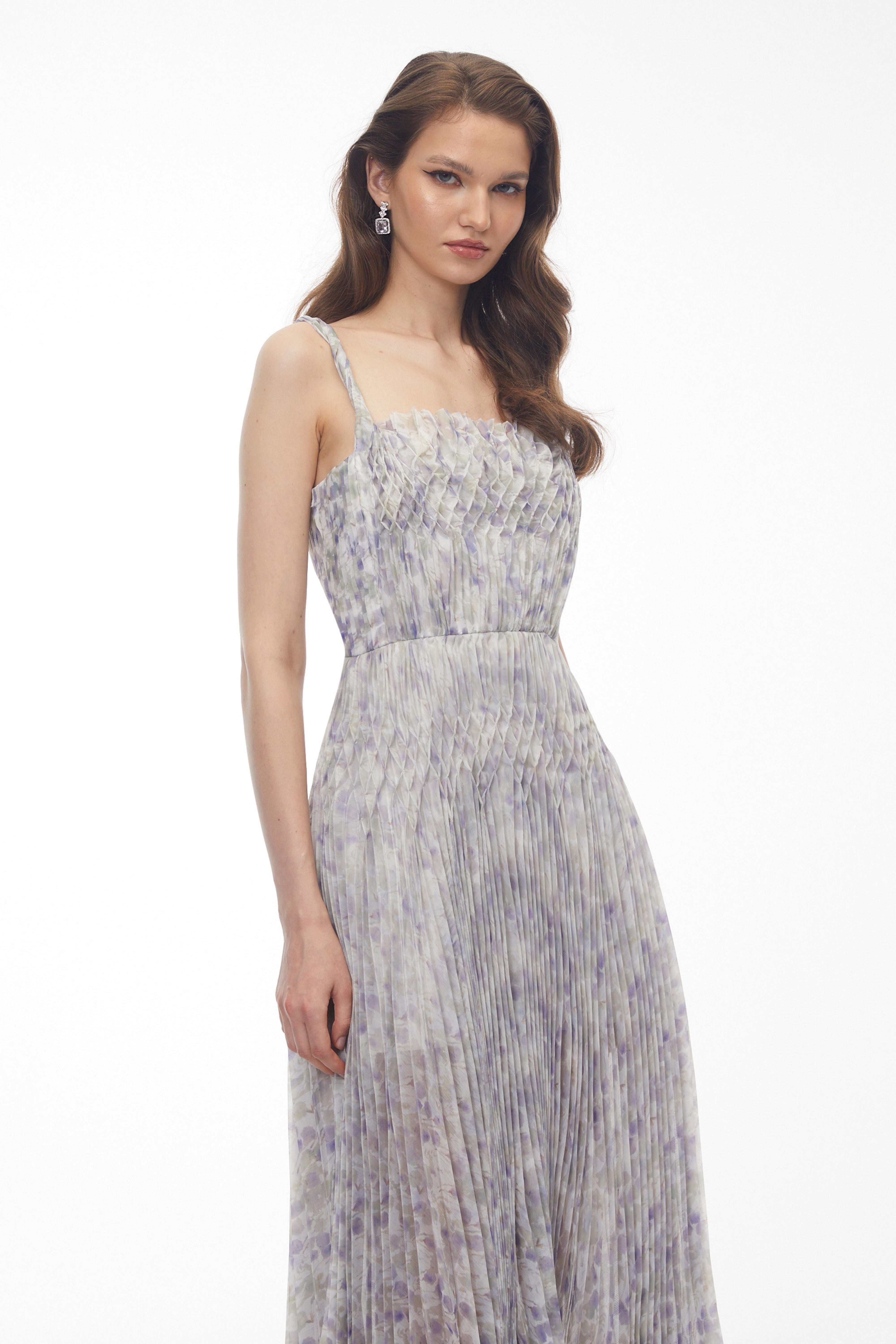 White Floral Ruched Maxi Dress