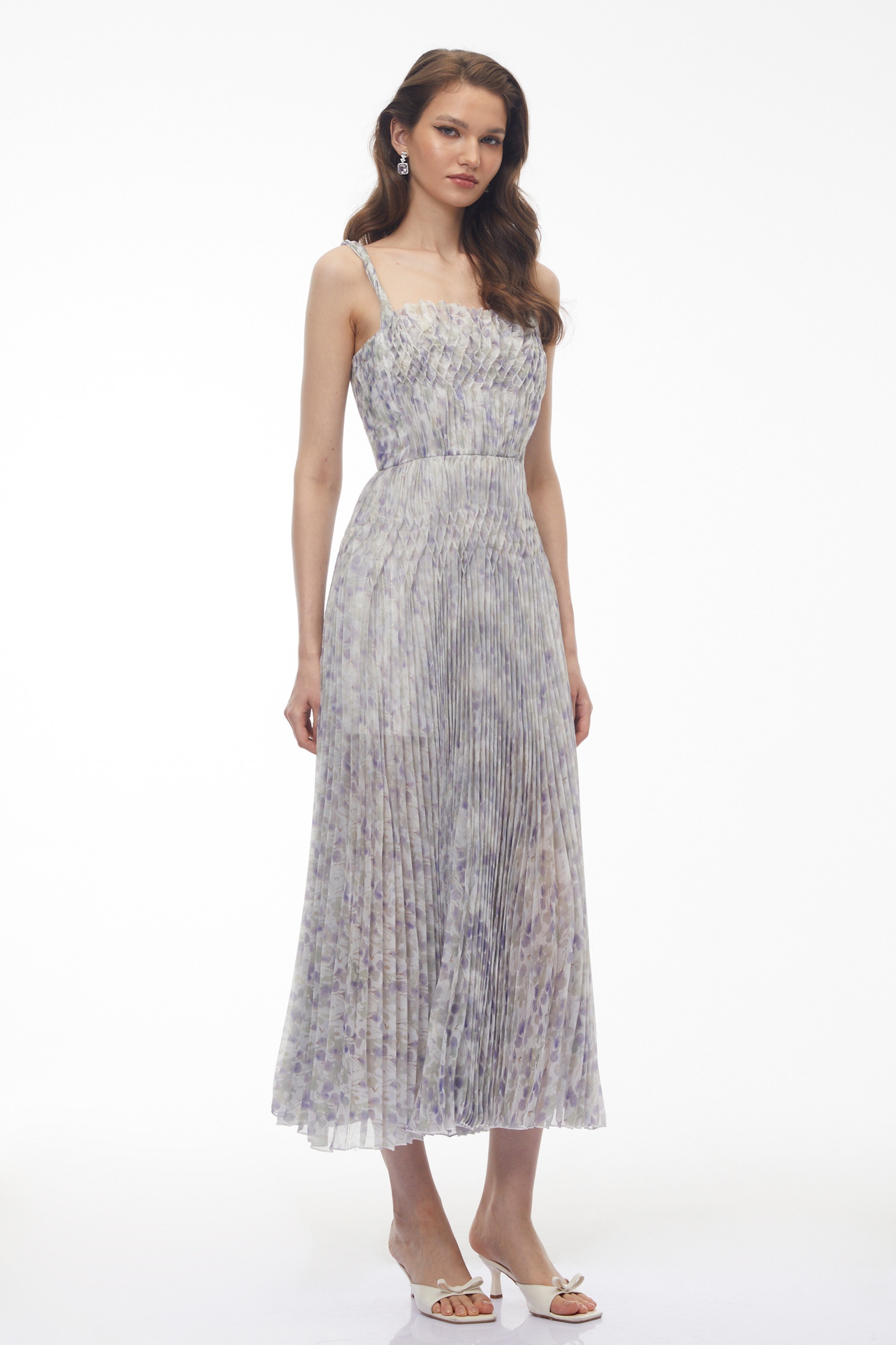 White Floral Ruched Maxi Dress