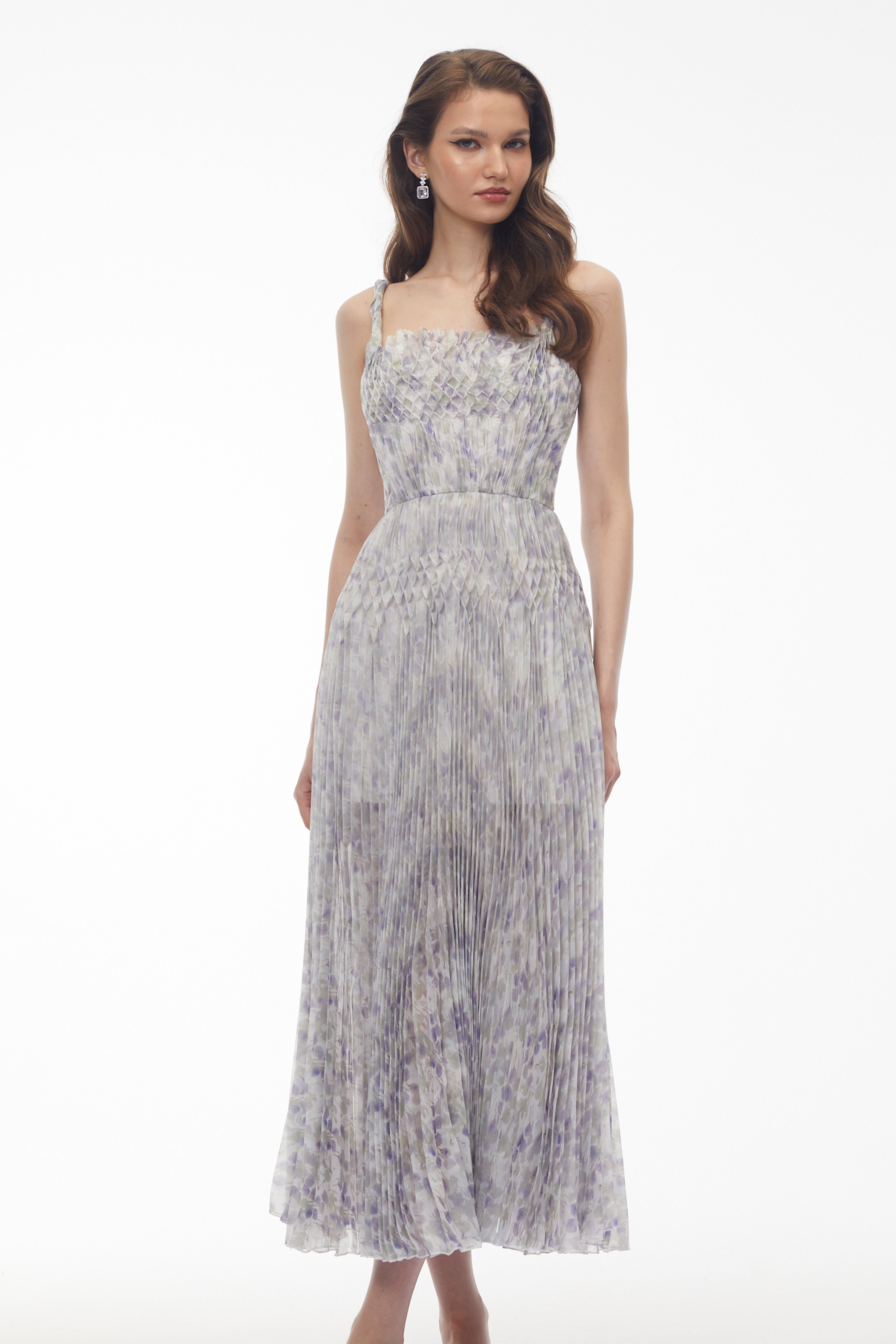 White Floral Ruched Maxi Dress