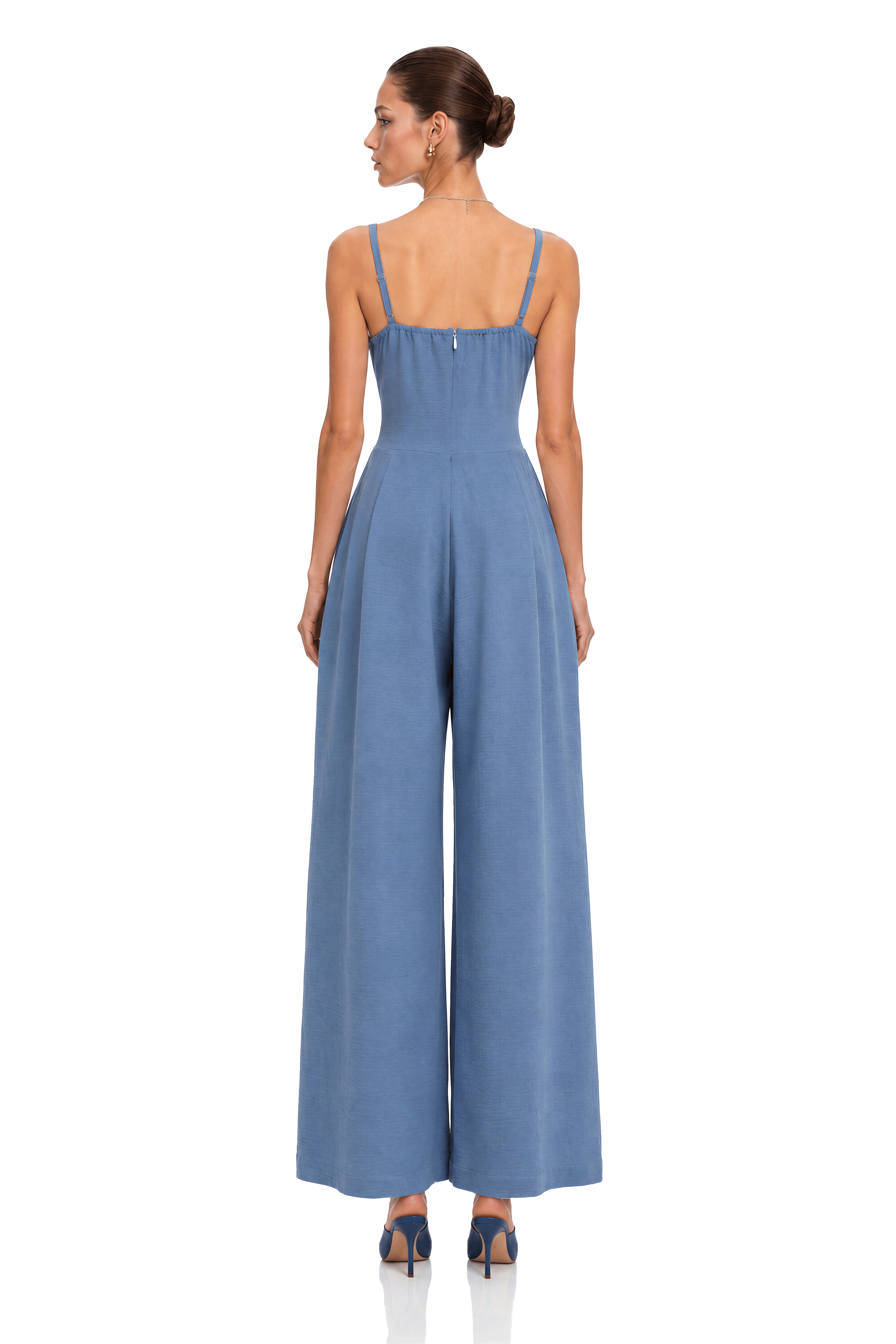 Melicent Blue Lace Trim Wide Leg Jumpsuit