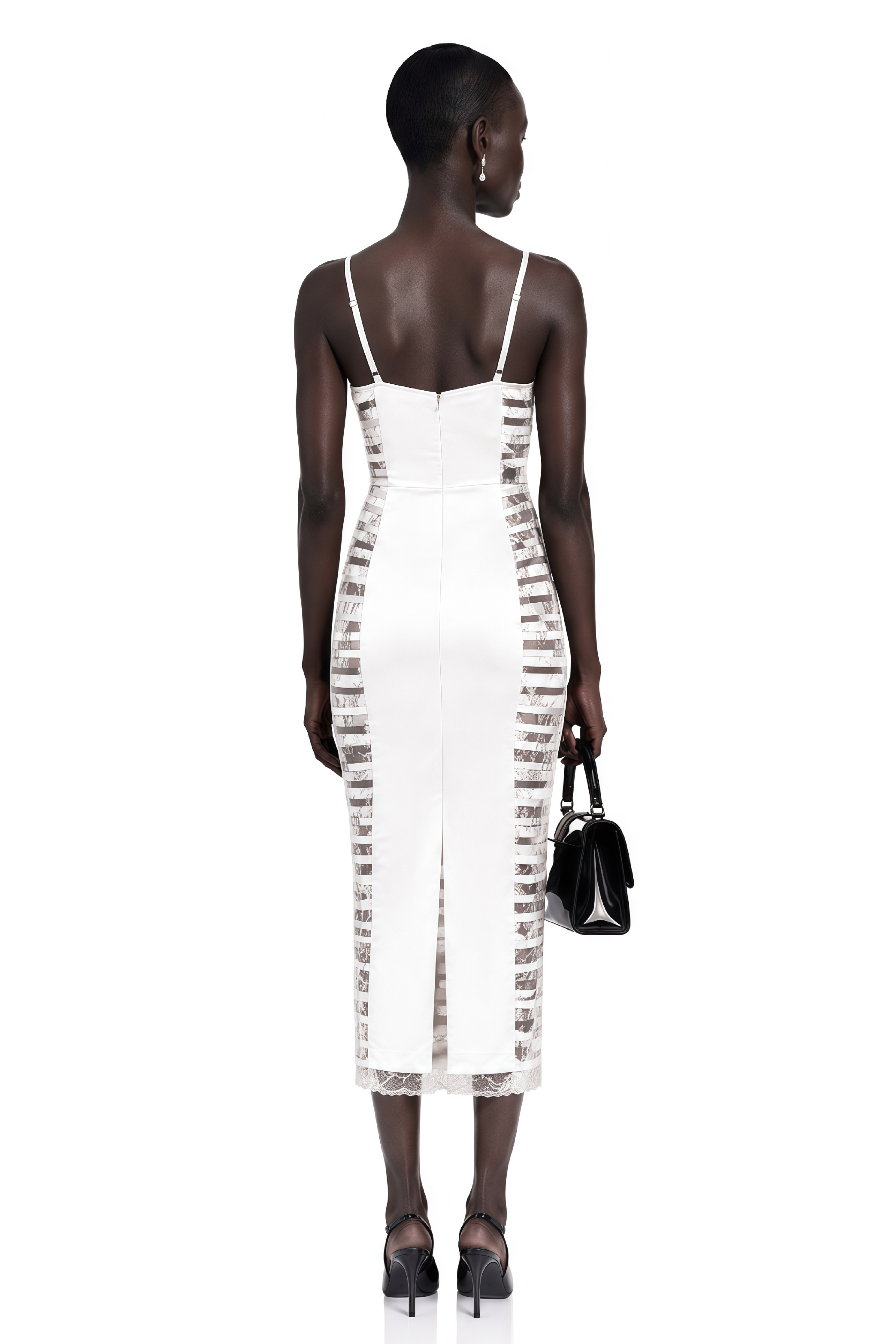 Melora White Floral Lace Semi-Sheer Midi Dress
