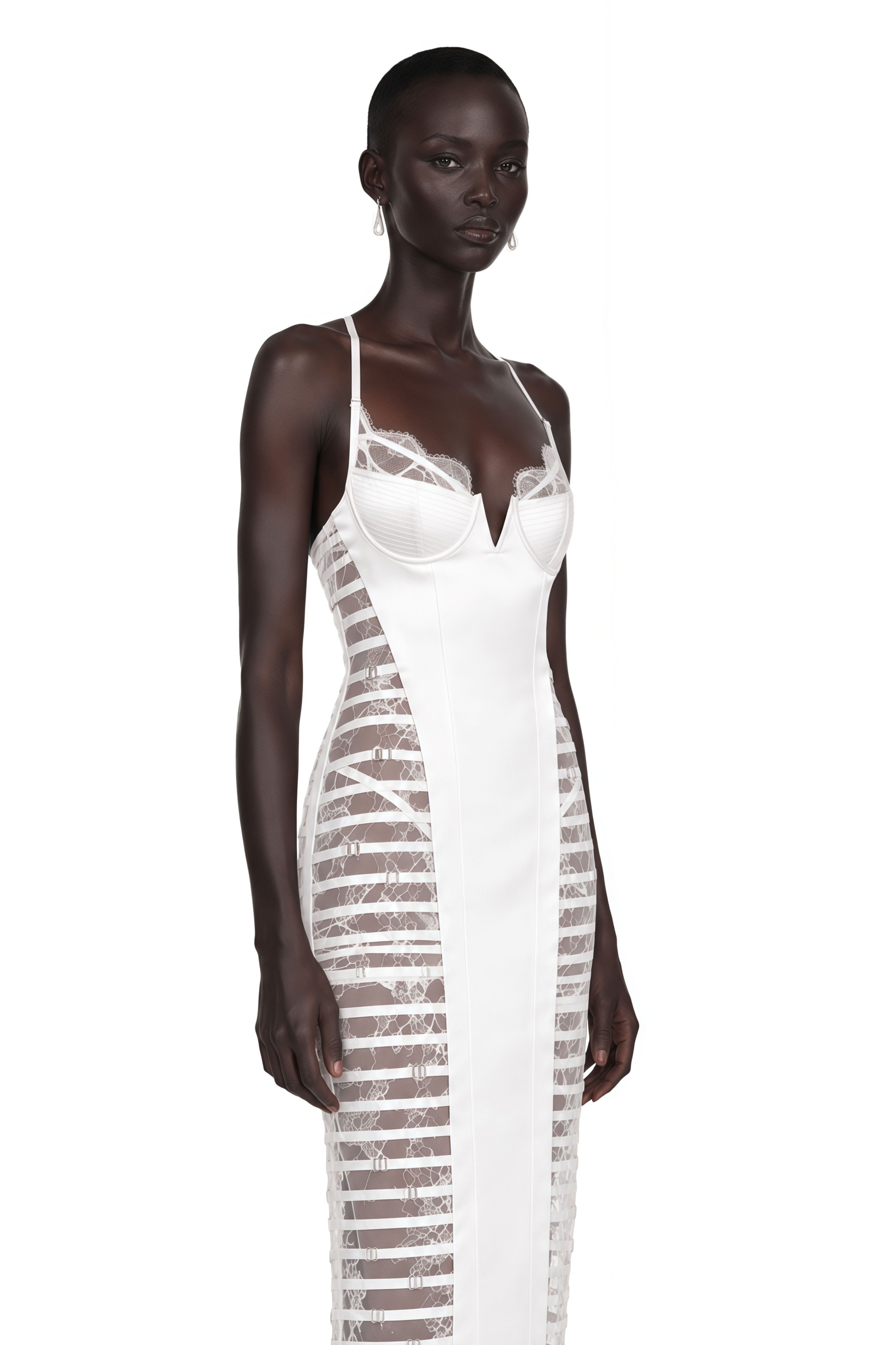 Melora White Floral Lace Semi-Sheer Midi Dress