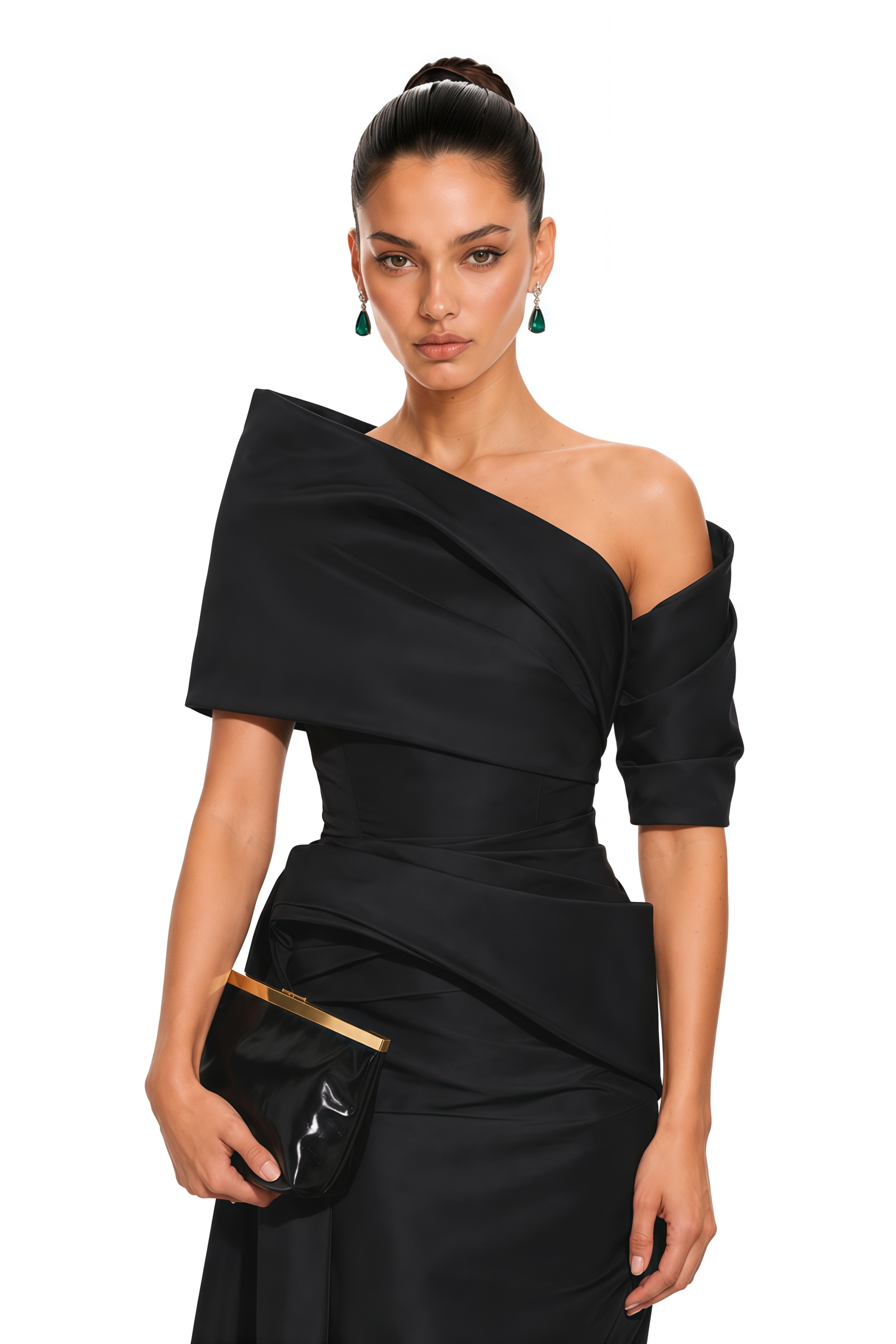 Merritt Black One-Shoulder Draped Maxi Dress