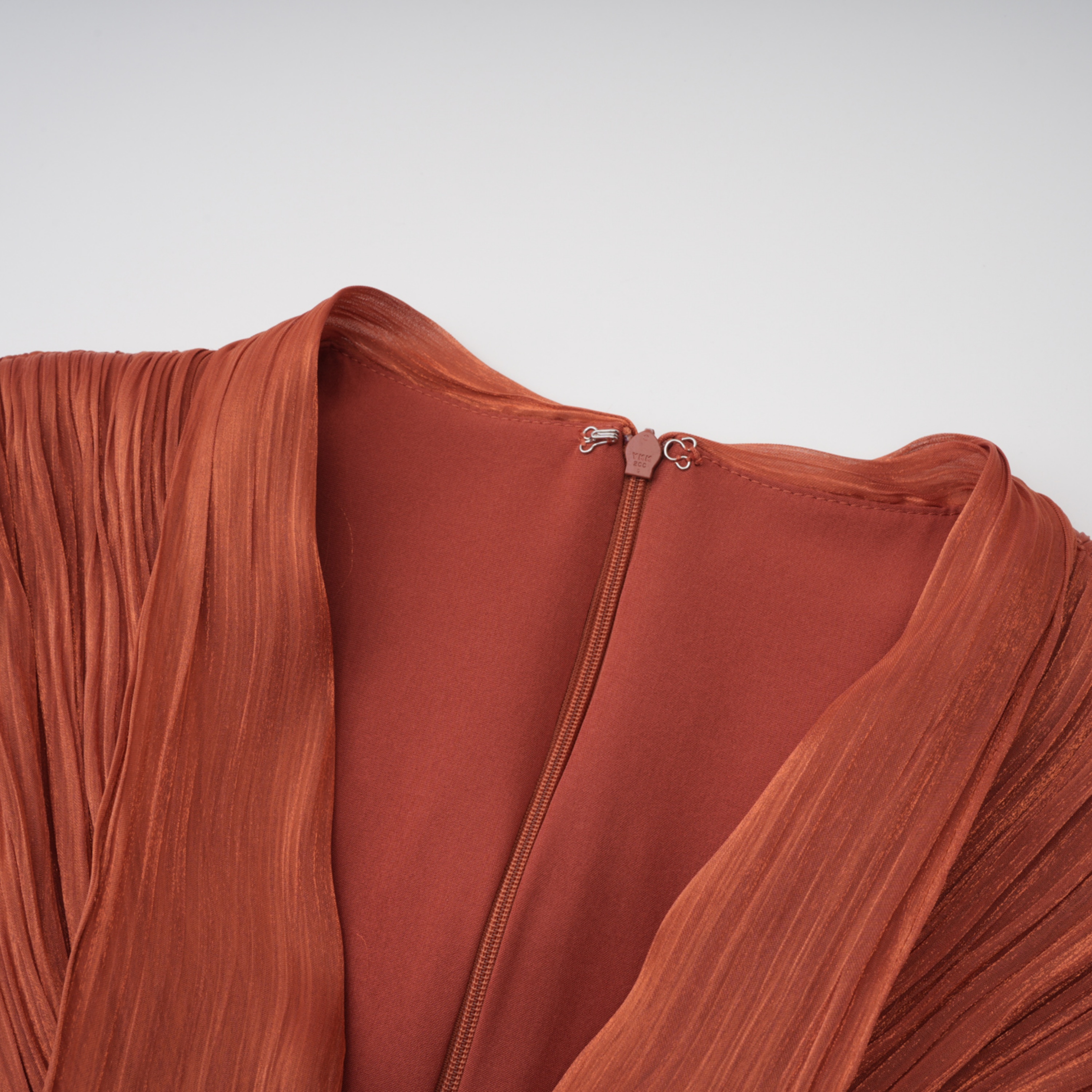 Merve Rust Brown Draped Ruched Maxi Dress