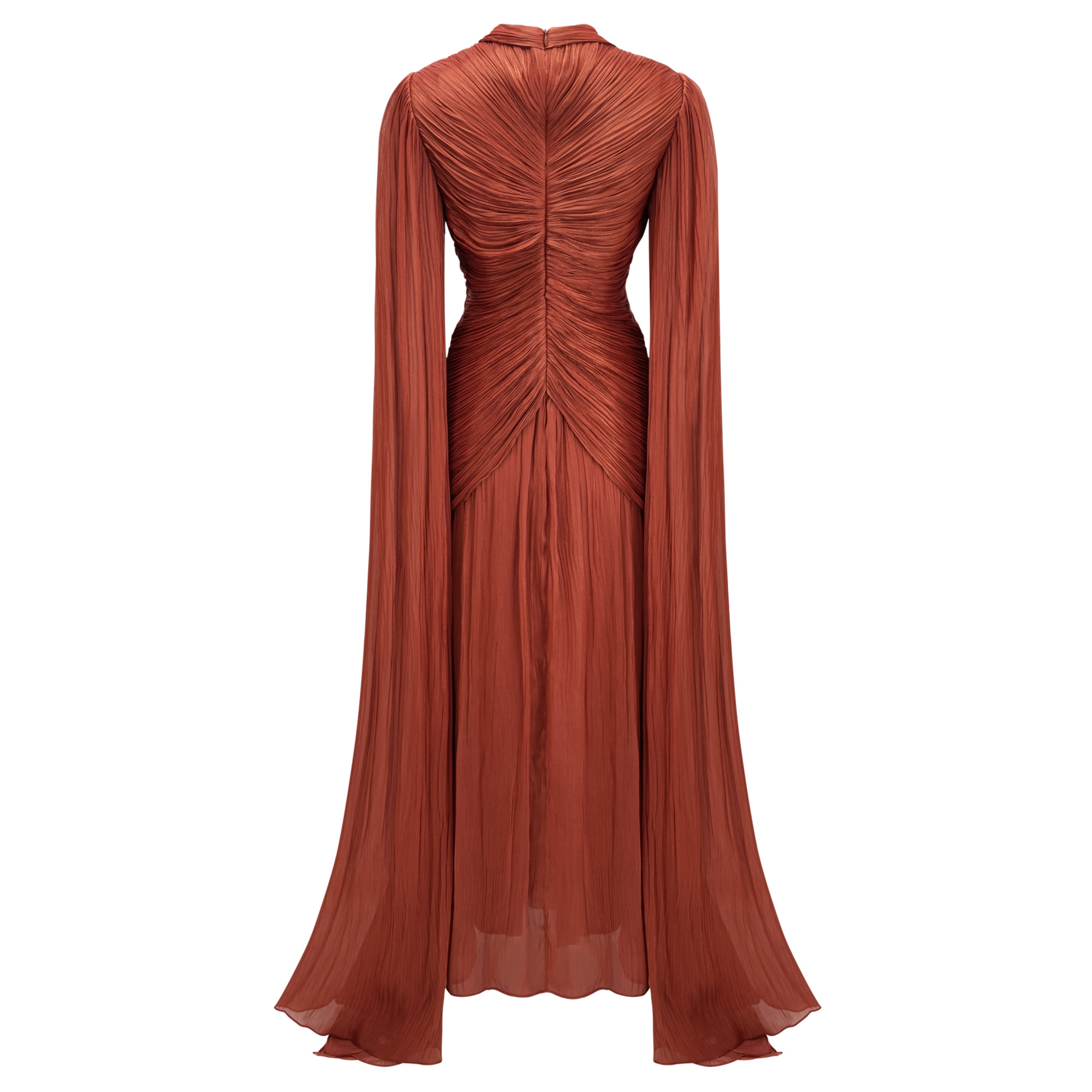 Merve Rust Brown Draped Ruched Maxi Dress