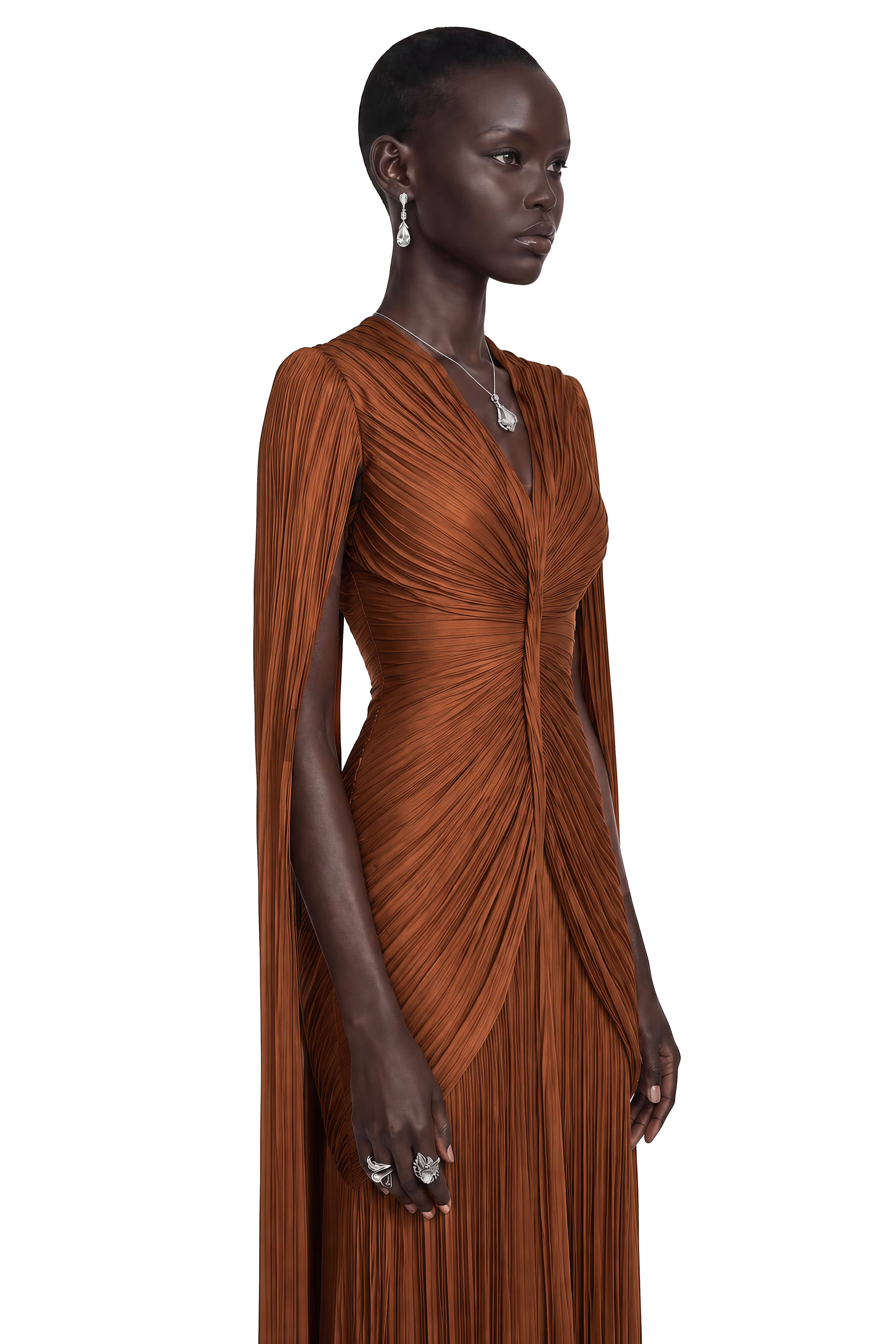 draped dress brown Merve Rust Ruched Maxi Breezaya Square Neck Ditsy General Fabric: Sequin/Rhinestone Color:Off-White* seamless finish