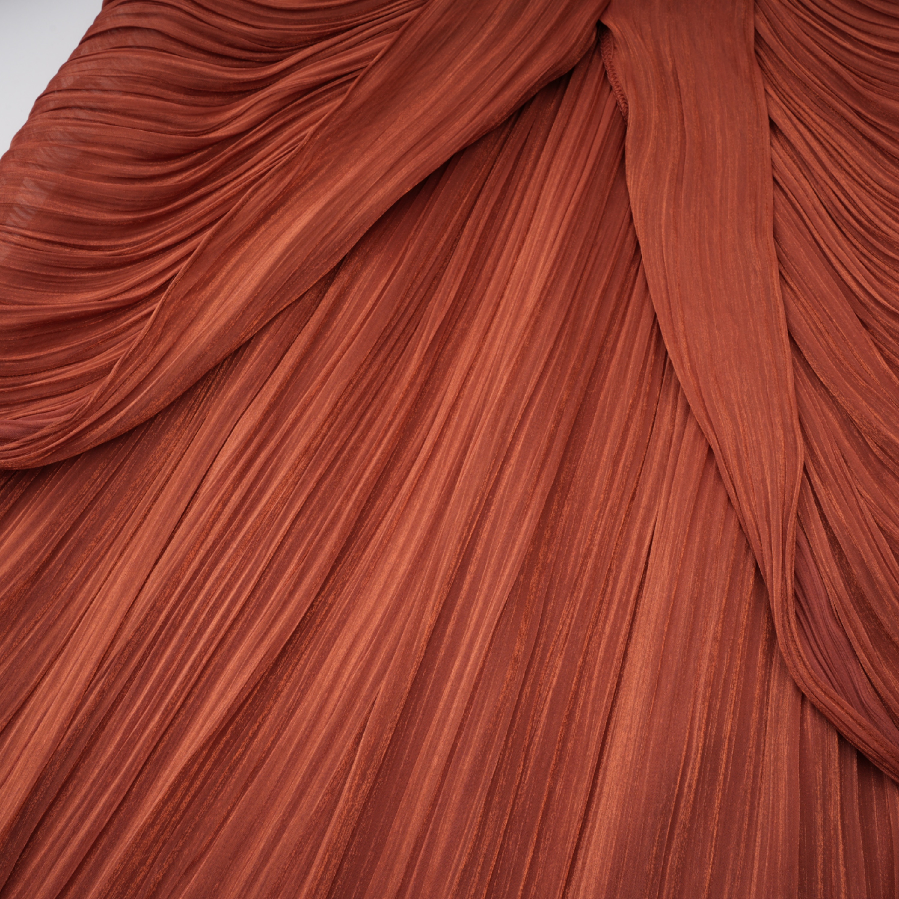 Merve Rust Brown Draped Ruched Maxi Dress