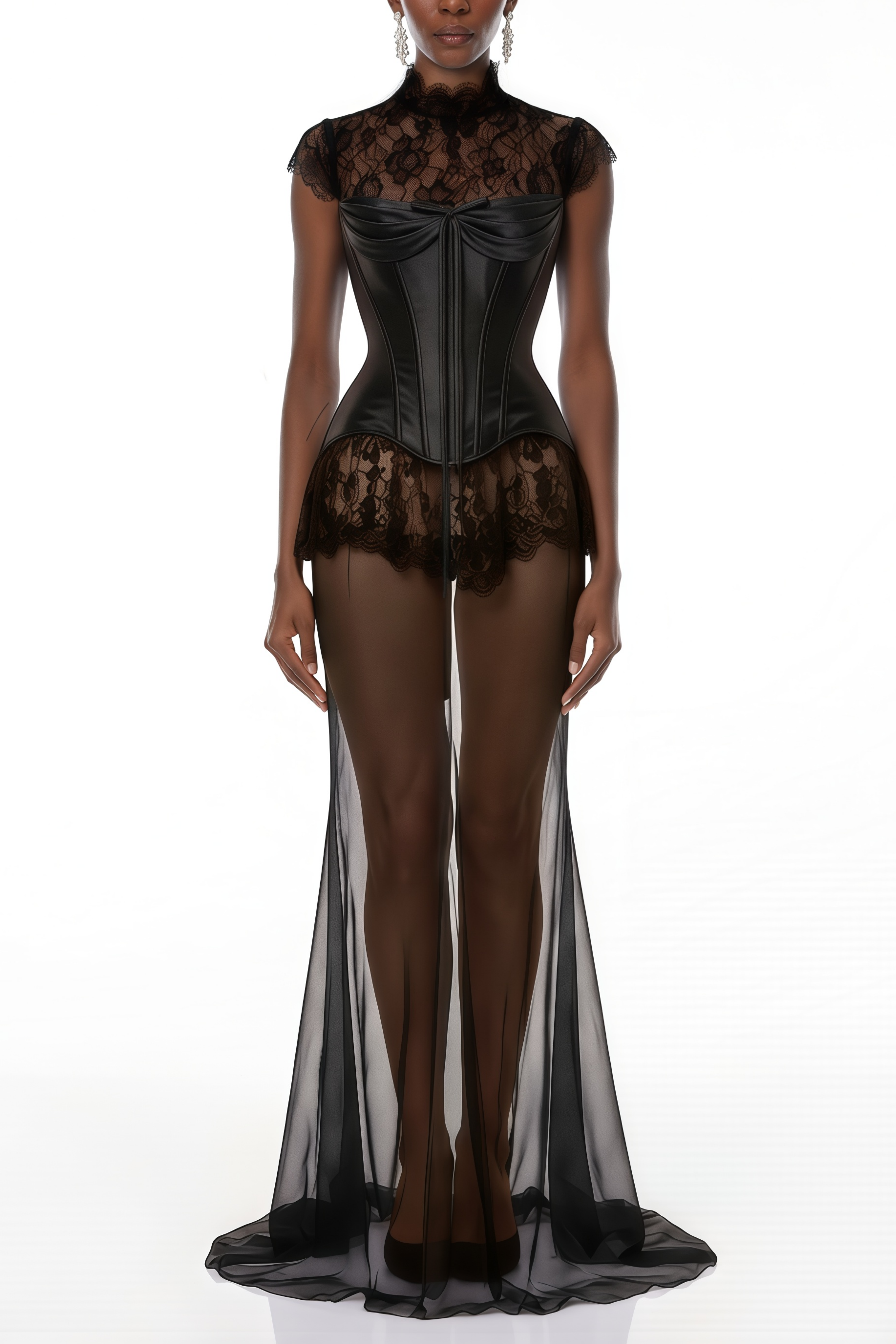 Black Lace Gown with Detachable Skirt