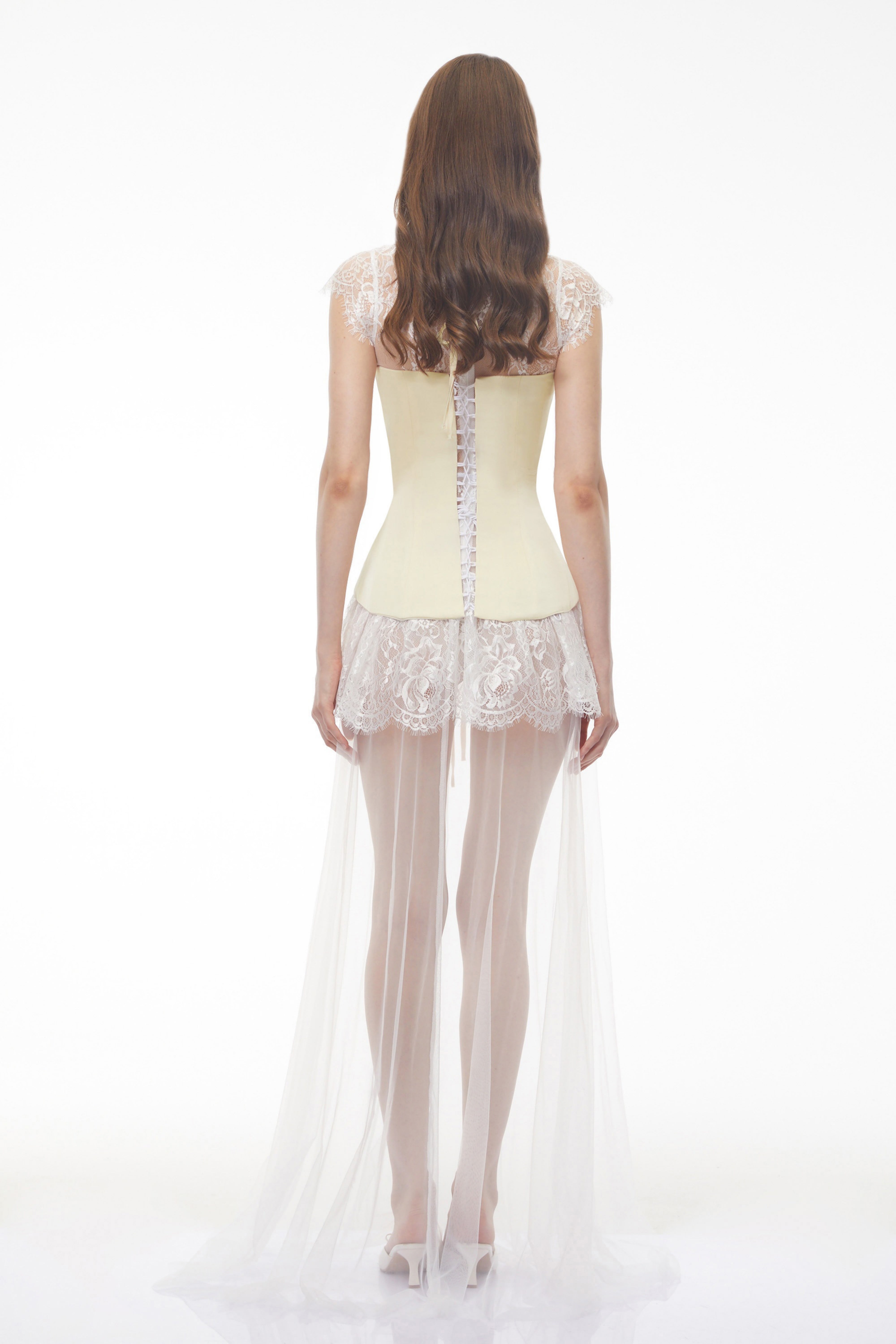 White Lace Convertible Gown with Detachable Skirt