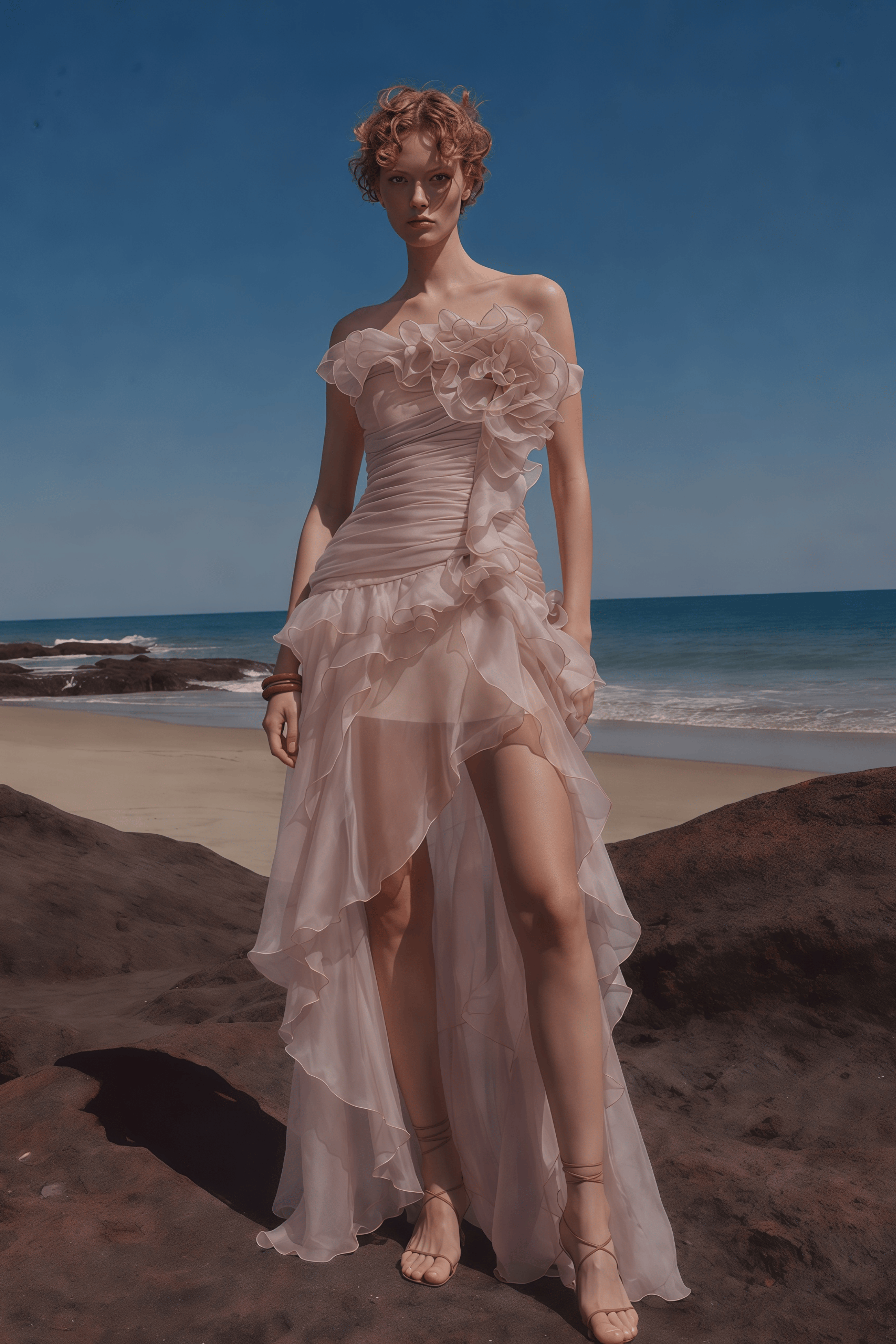 Michelle Dusty Rose Ruffled Mini Dress with Asymmetrical Hem