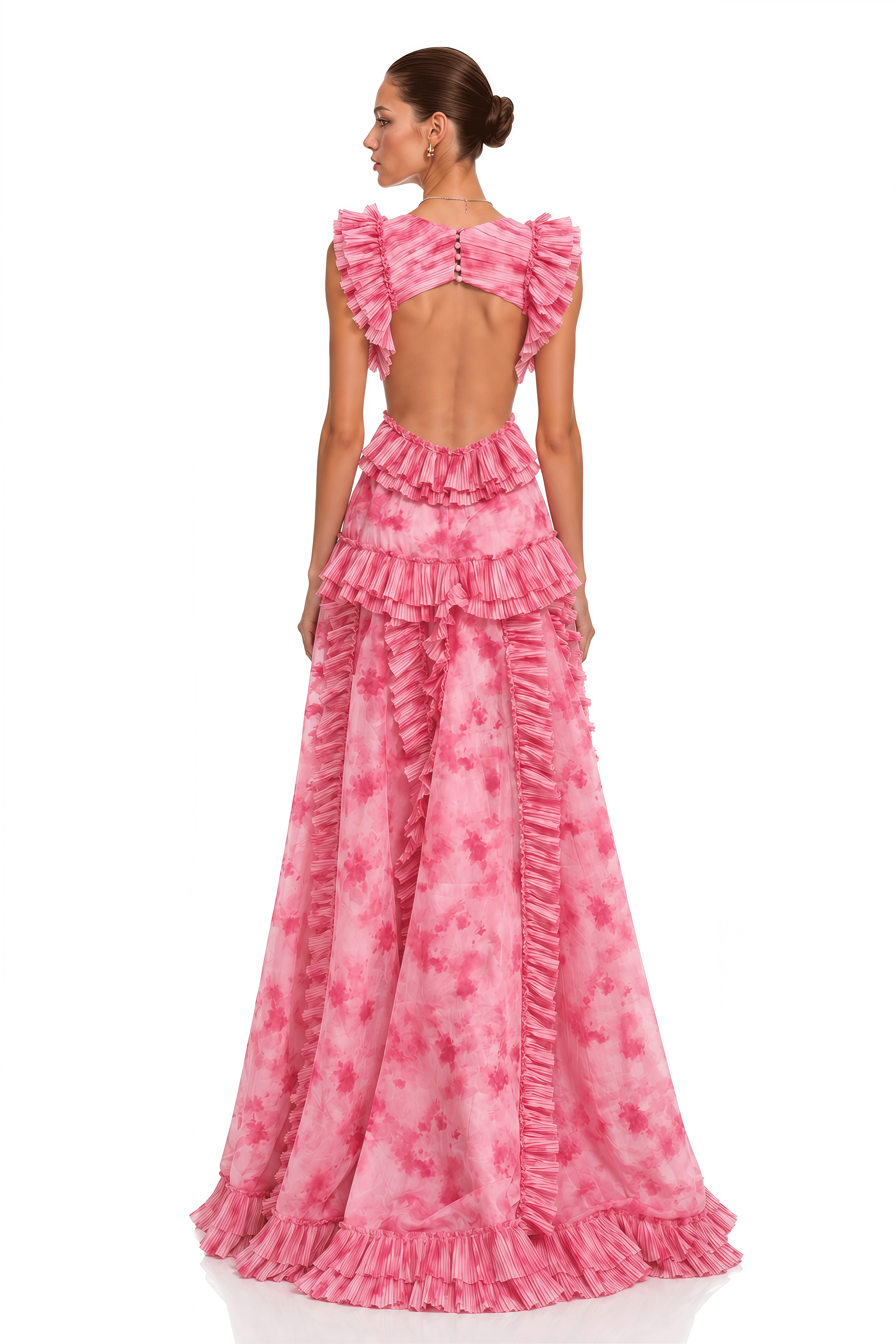 Miesha Pink Cut-Out Maxi Dress with Flutter Sleeves