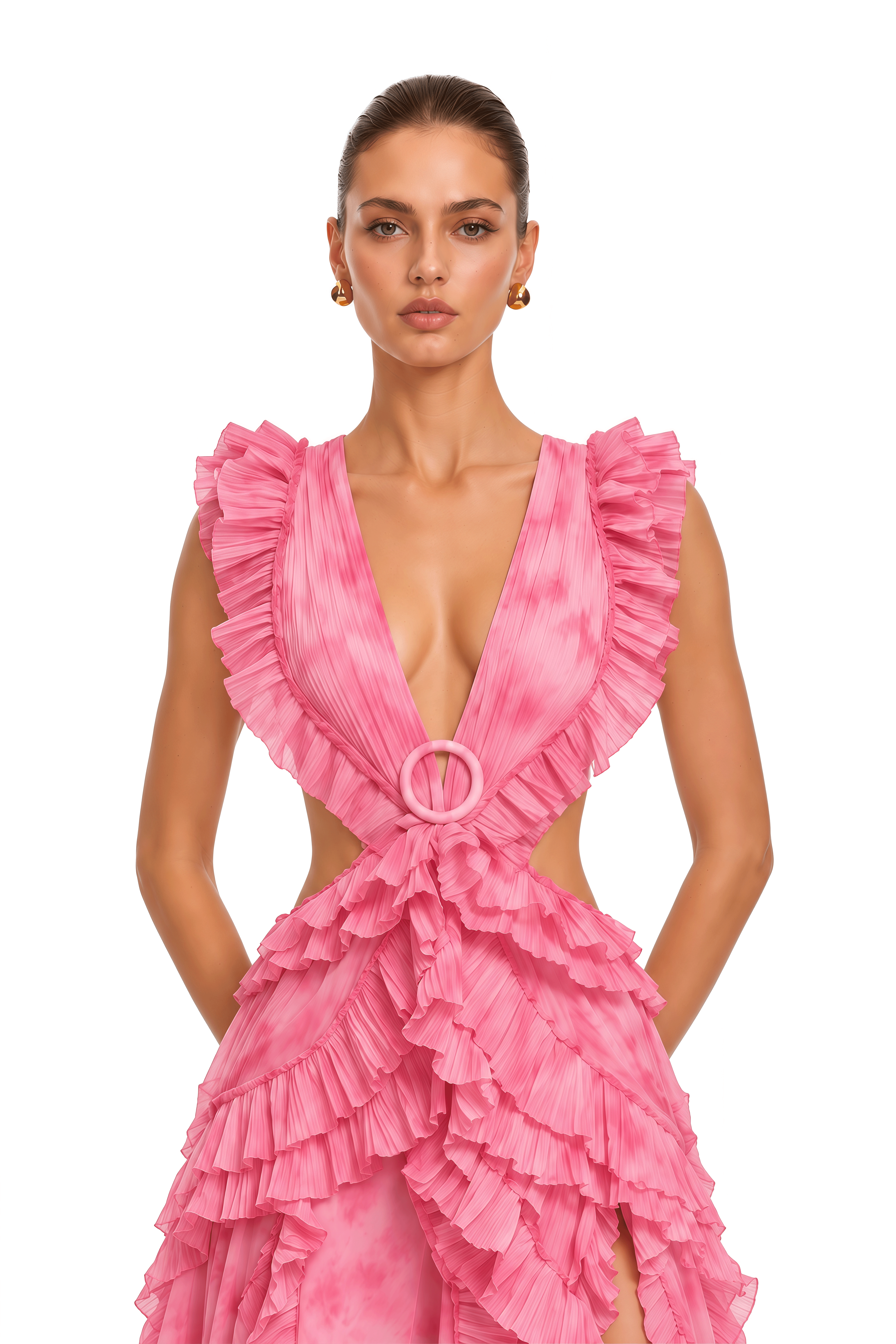 Miesha Pink Cut-Out Maxi Dress with Flutter Sleeves
