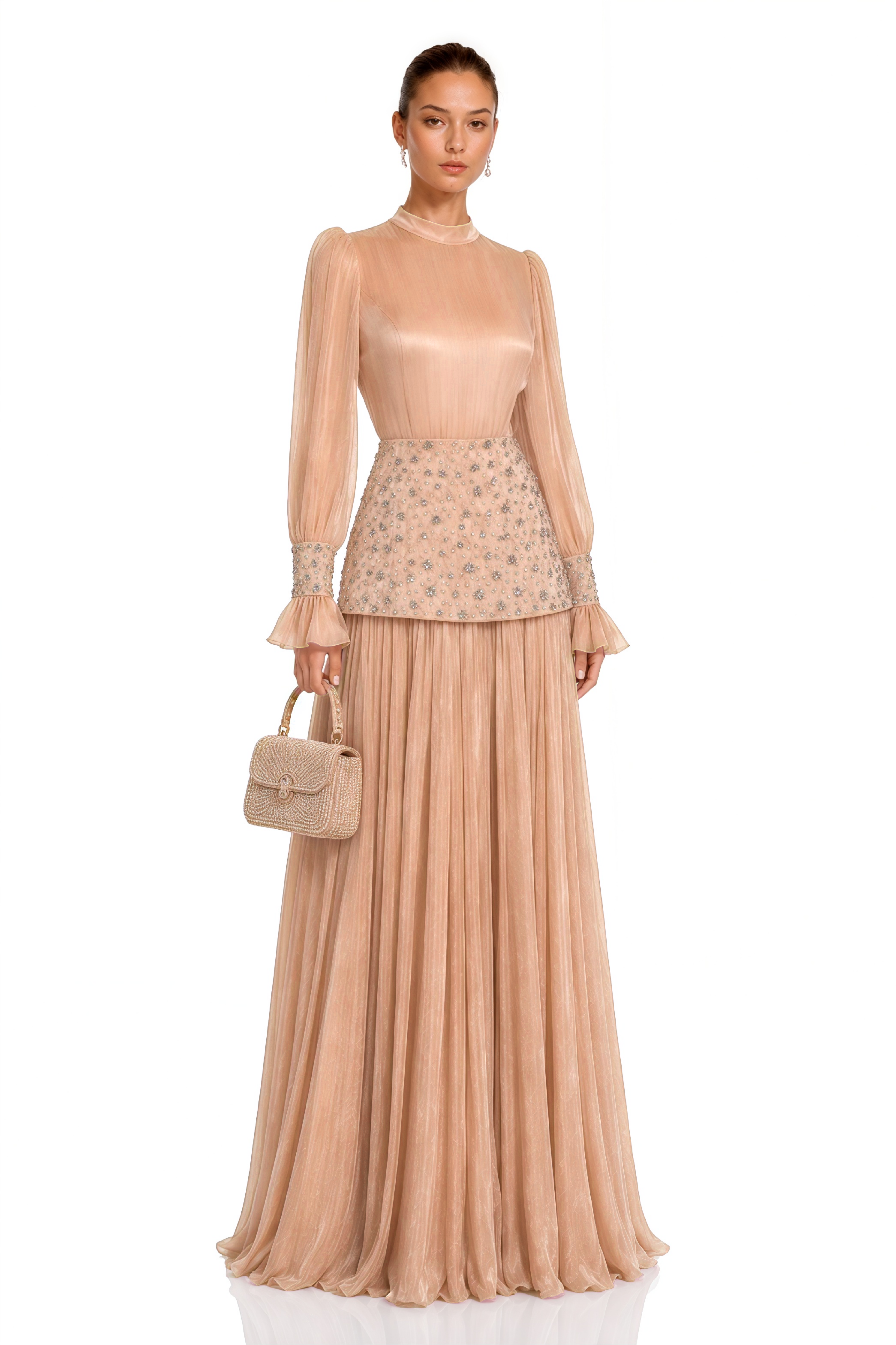 Milena Pink Embellished Pleated Maxi Dress