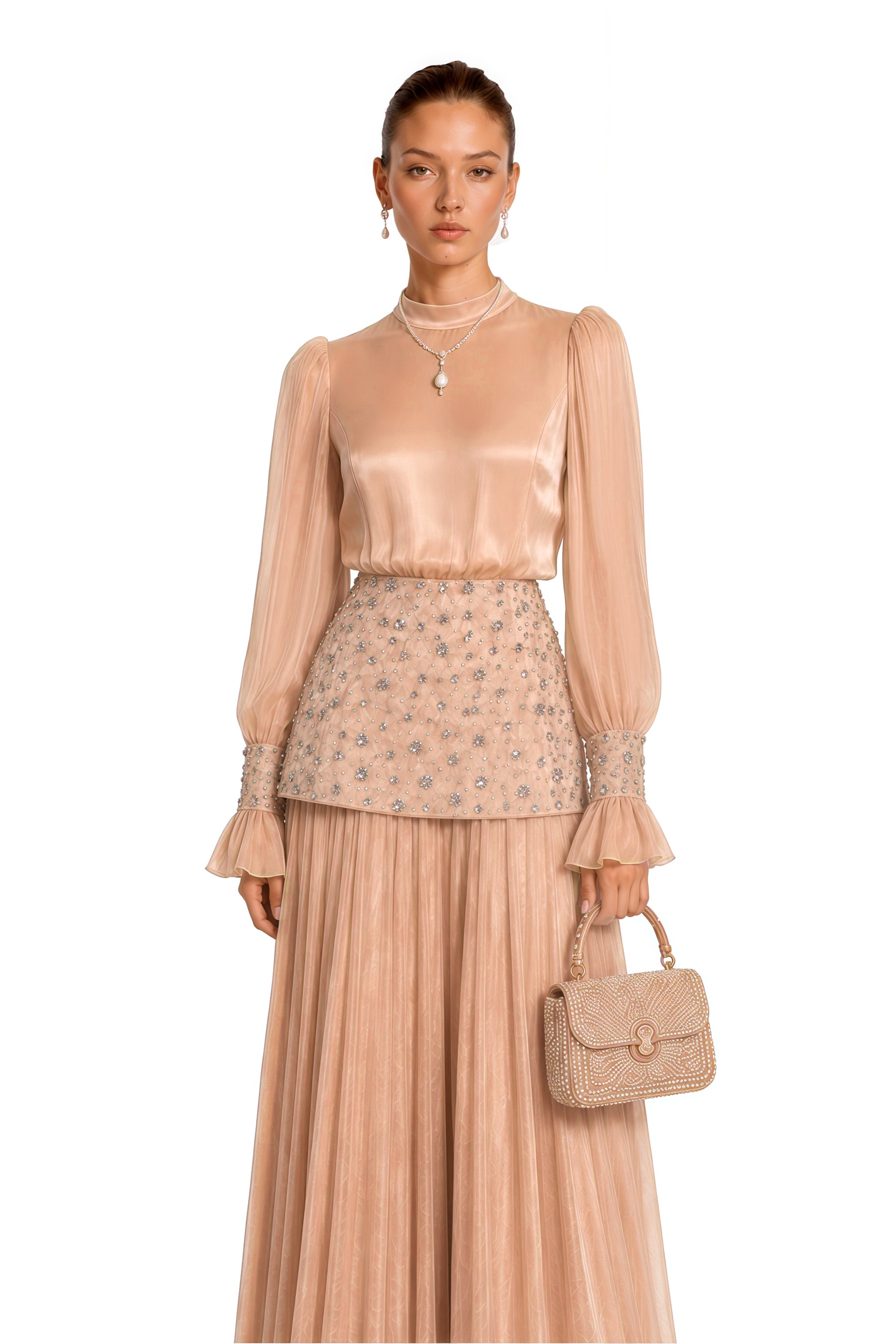 Milena Pink Embellished Pleated Maxi Dress