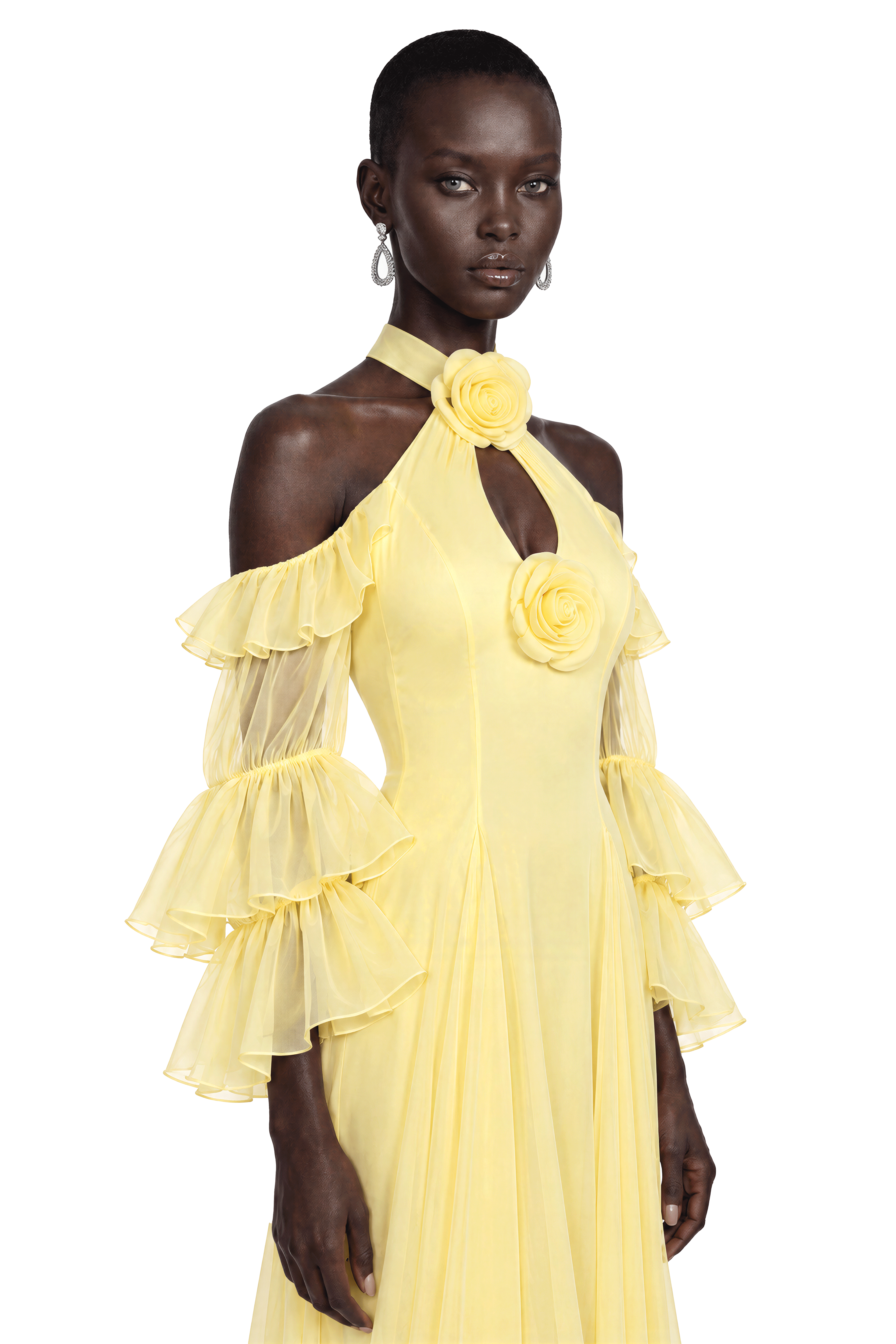 Mina Yellow Off Shoulder Floral Ruffle Maxi Dress
