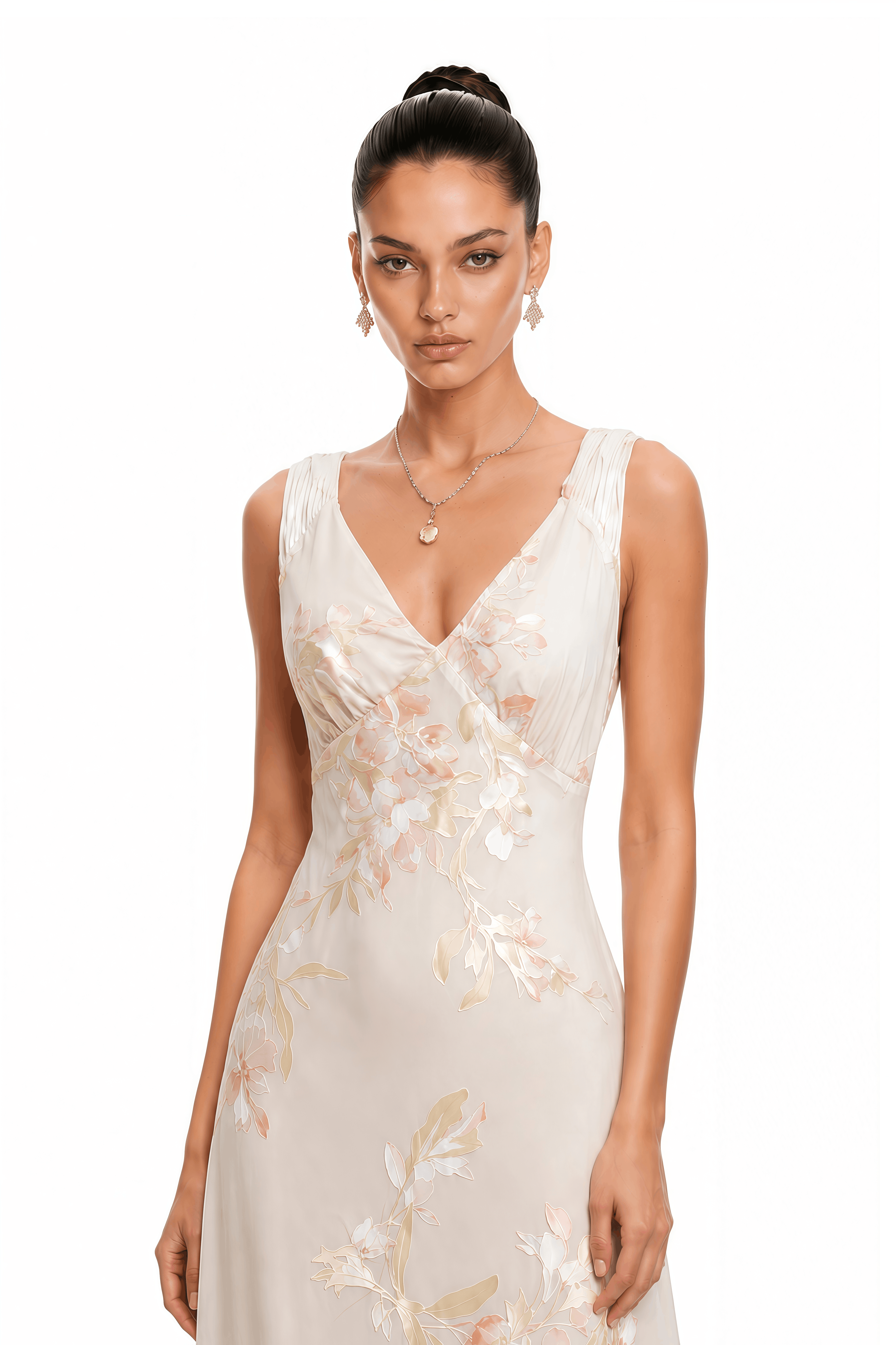 Mirabelle White V Neck Embroidered Maxi Dress