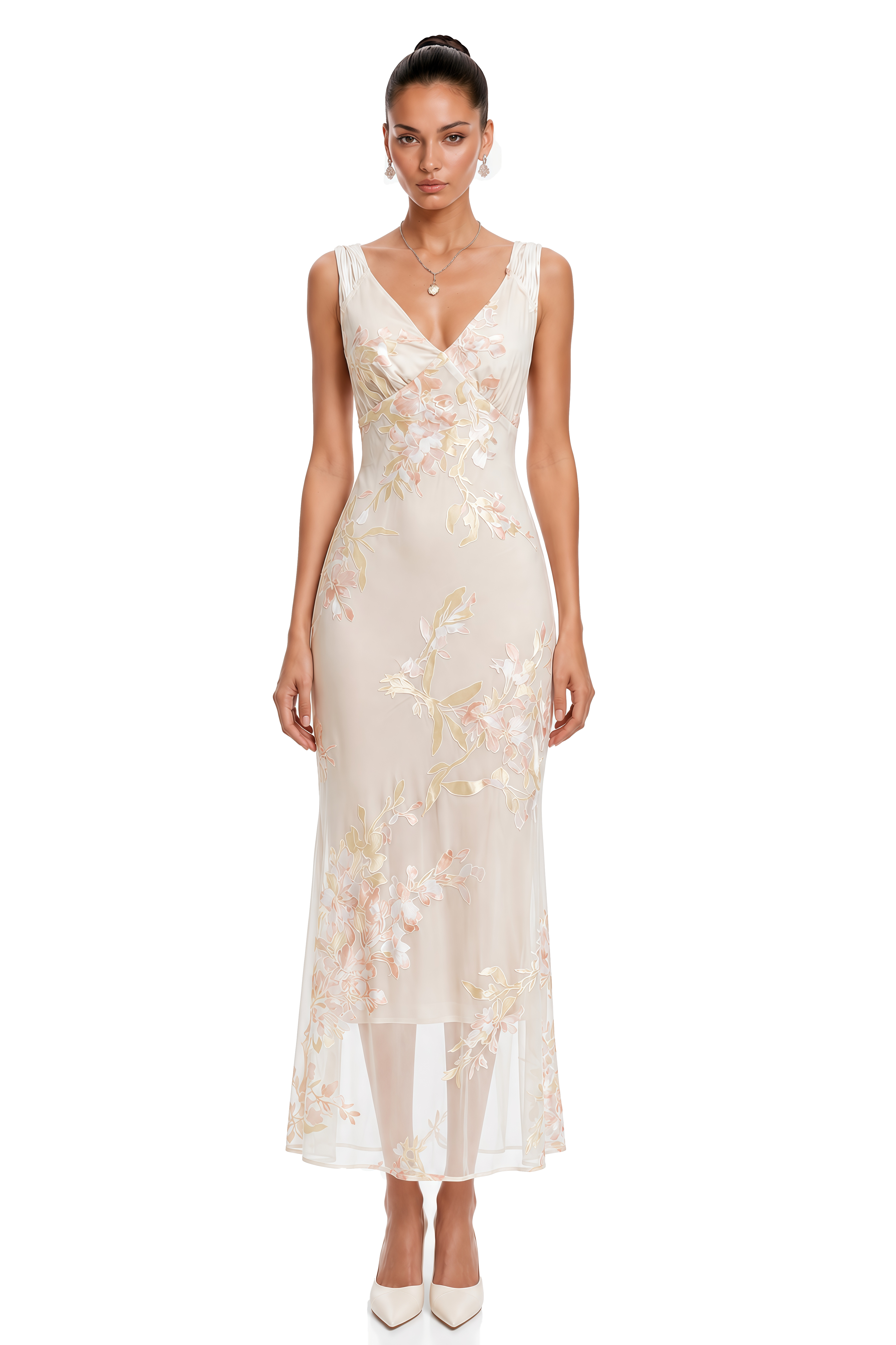 Mirabelle White V Neck Embroidered Maxi Dress