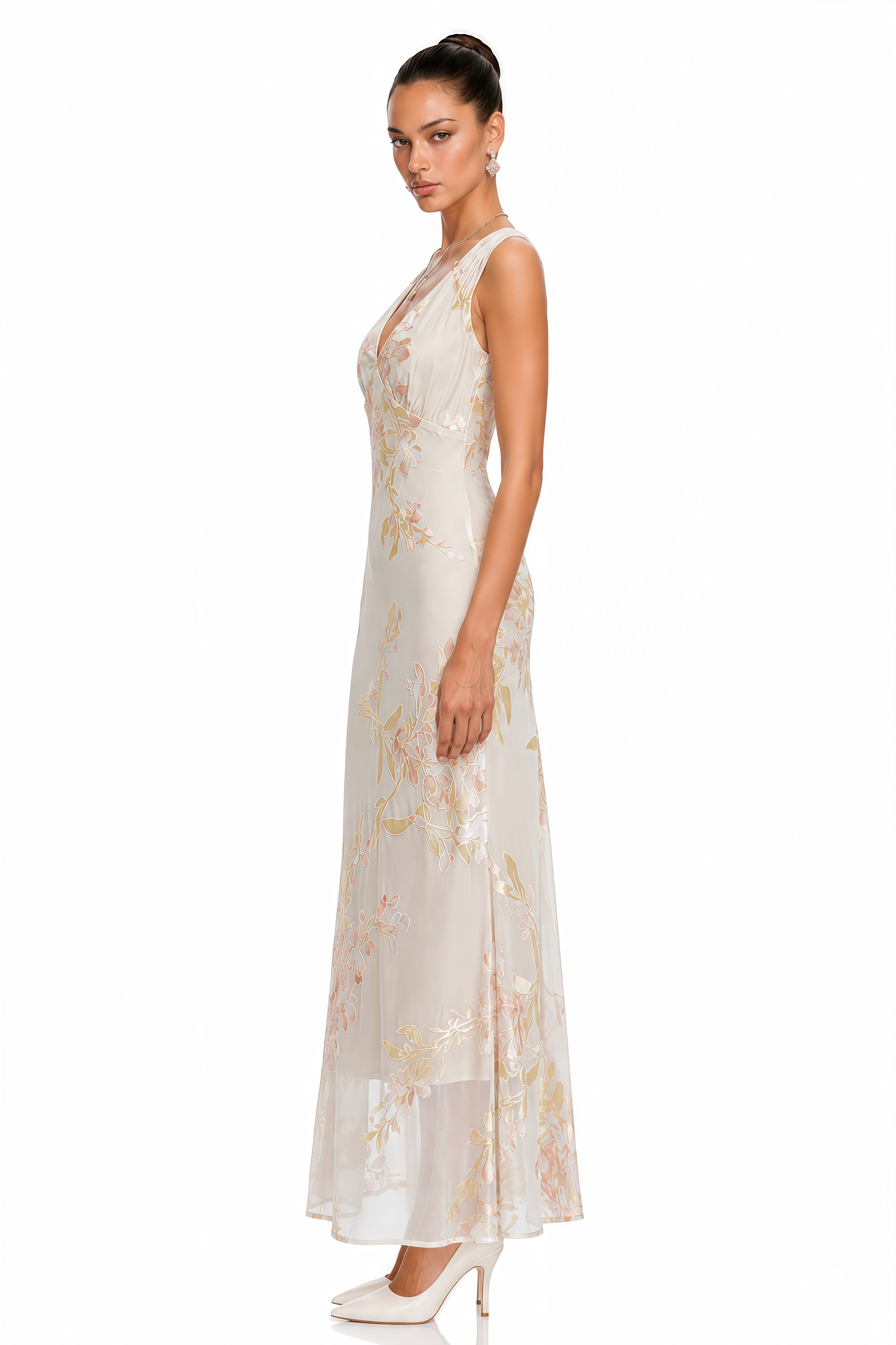 Mirabelle White V Neck Embroidered Maxi Dress