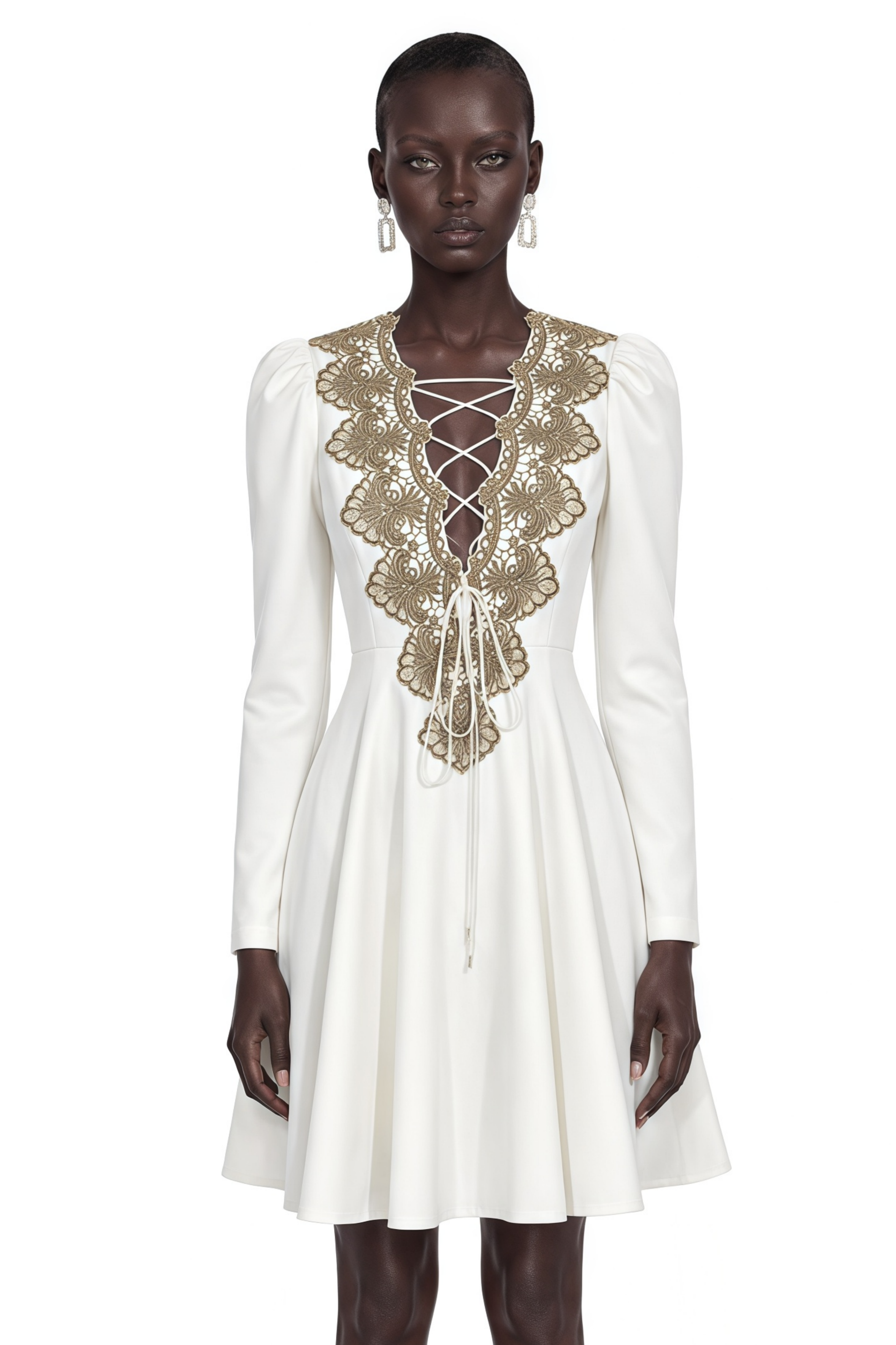 Miranda White Floral Applique Fit & Flare Mini Dress