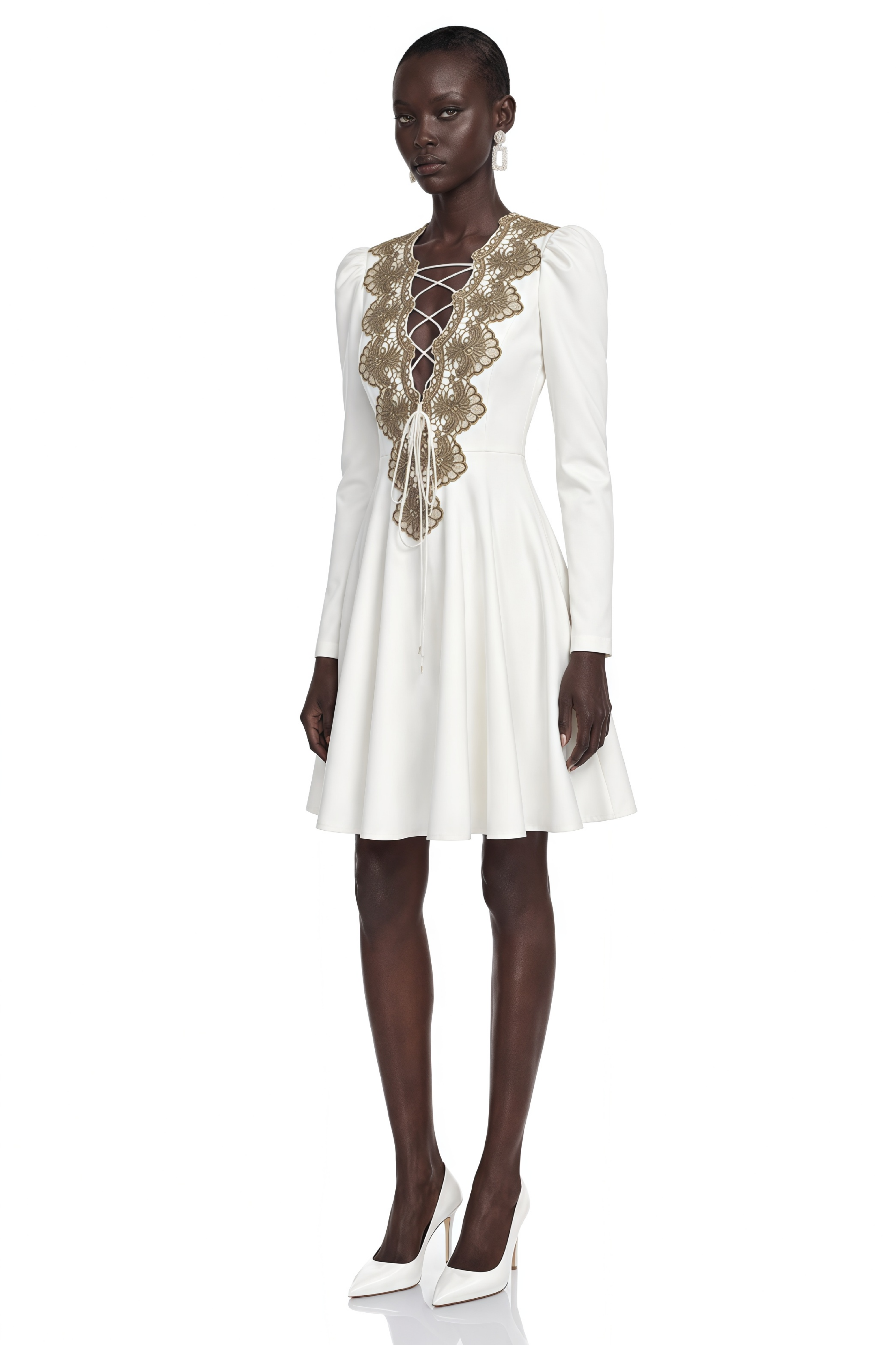 Miranda White Floral Applique Fit & Flare Mini Dress