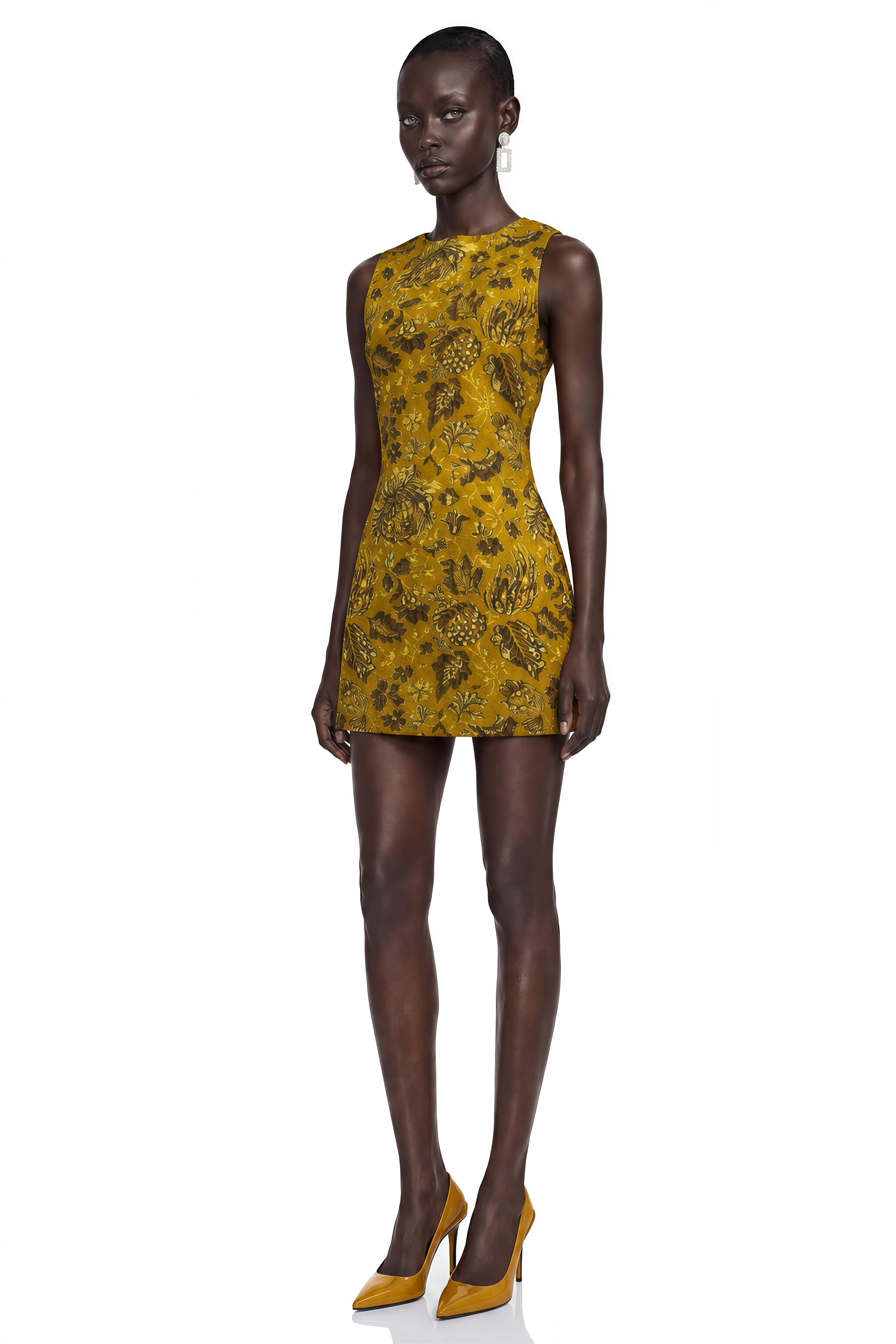 Mireille Yellow Floral Print Halterneck Mini Dress