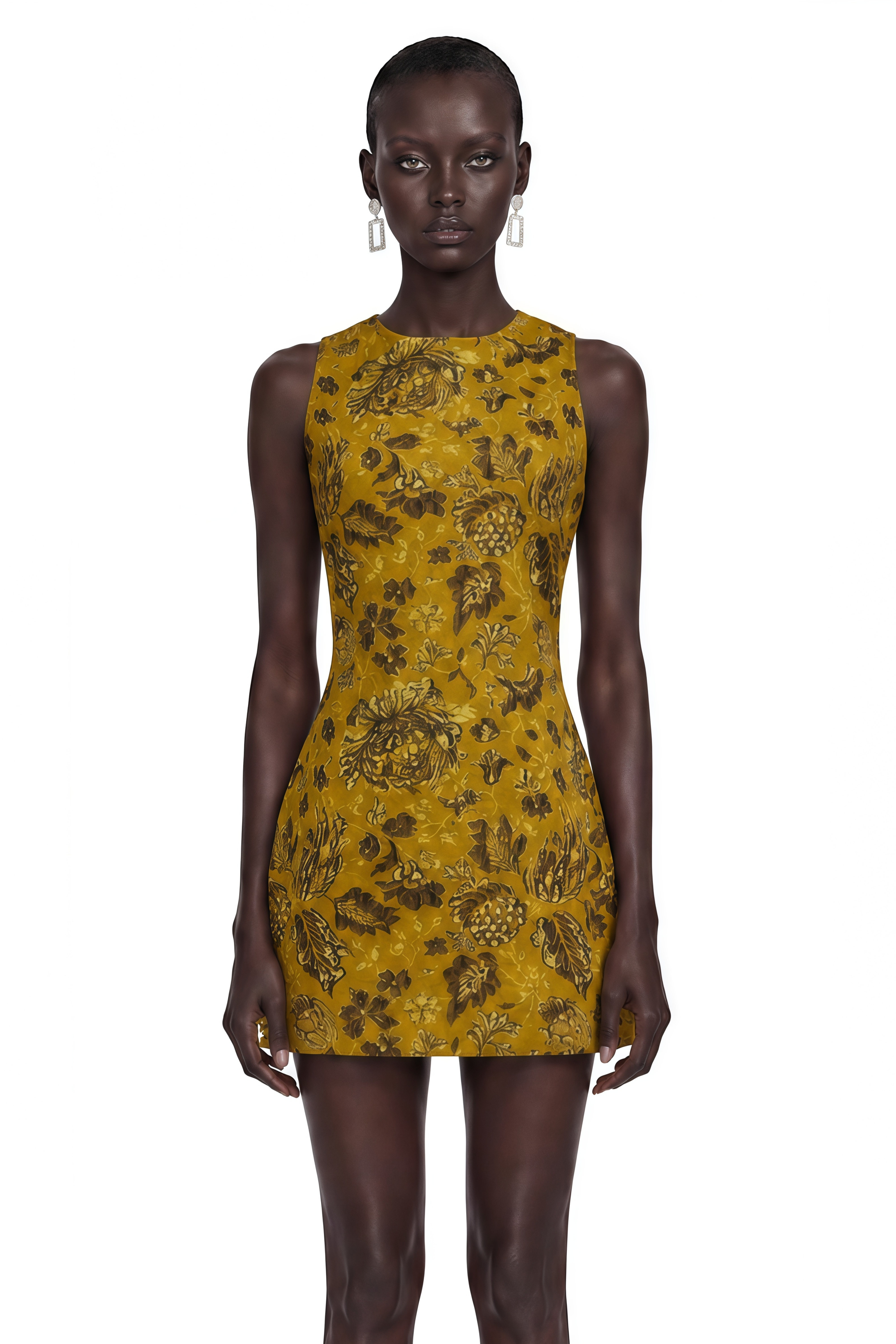 Mireille Yellow Floral Print Halterneck Mini Dress