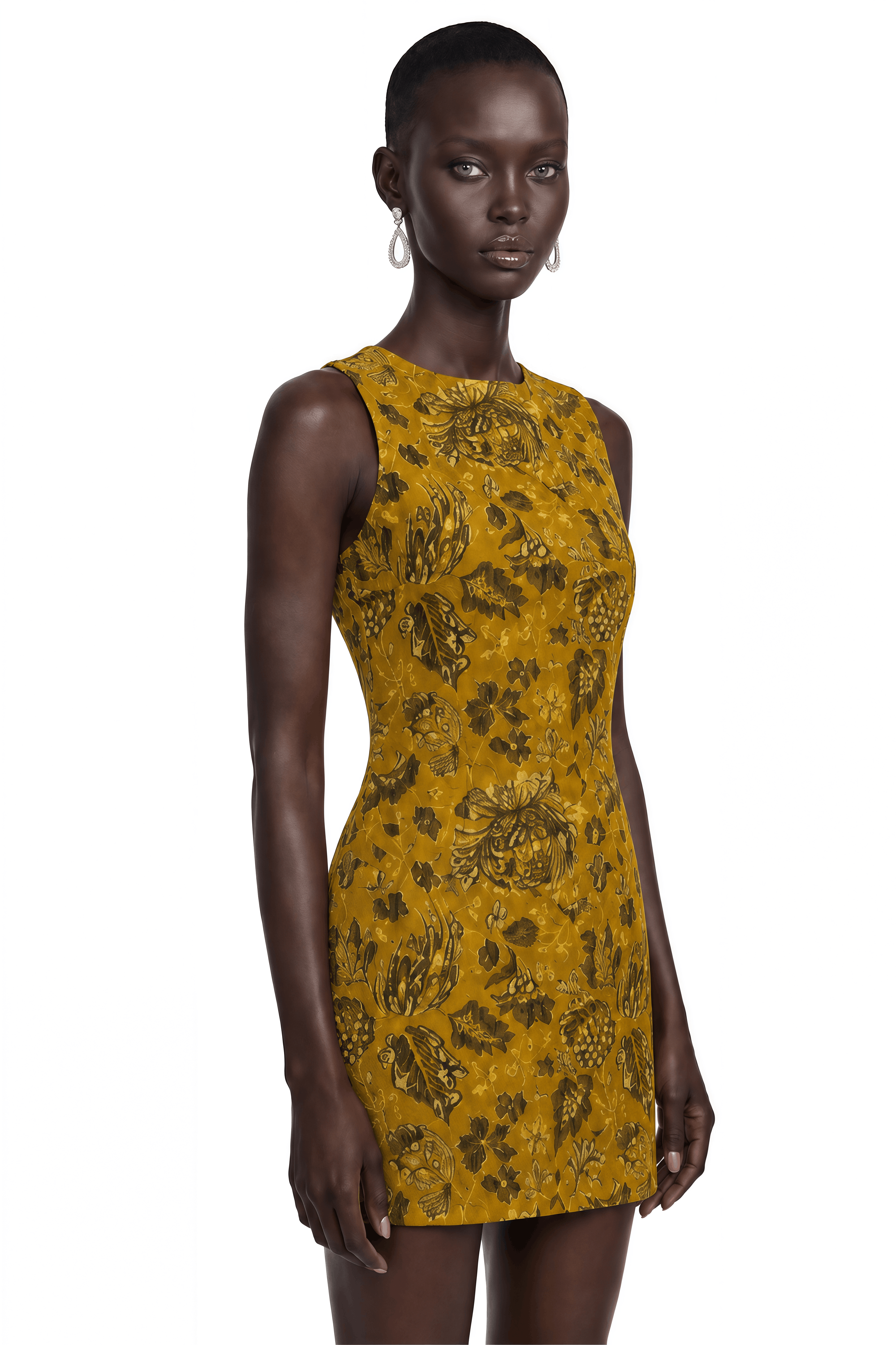 Mireille Yellow Floral Print Halterneck Mini Dress