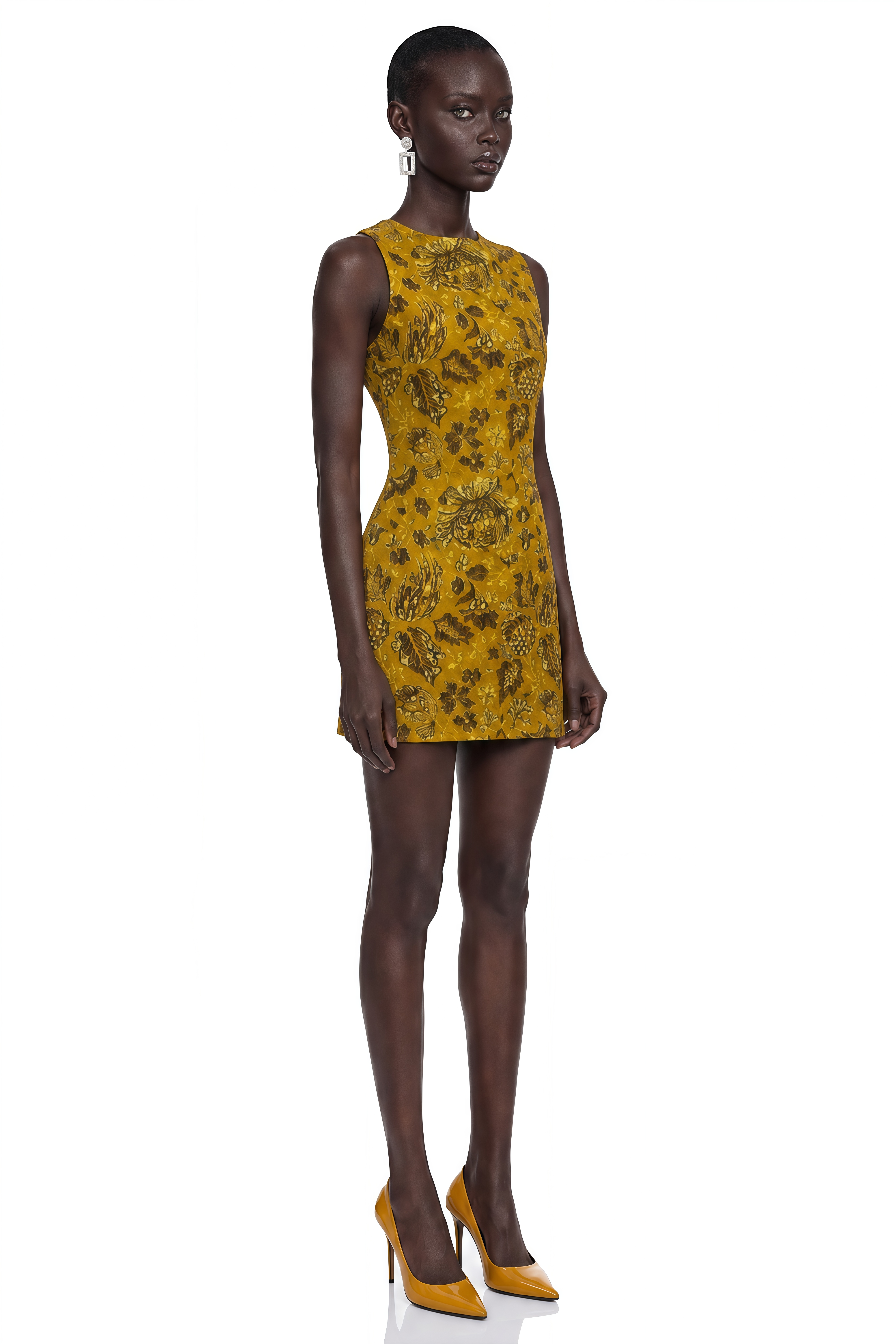 Mireille Yellow Floral Print Halterneck Mini Dress