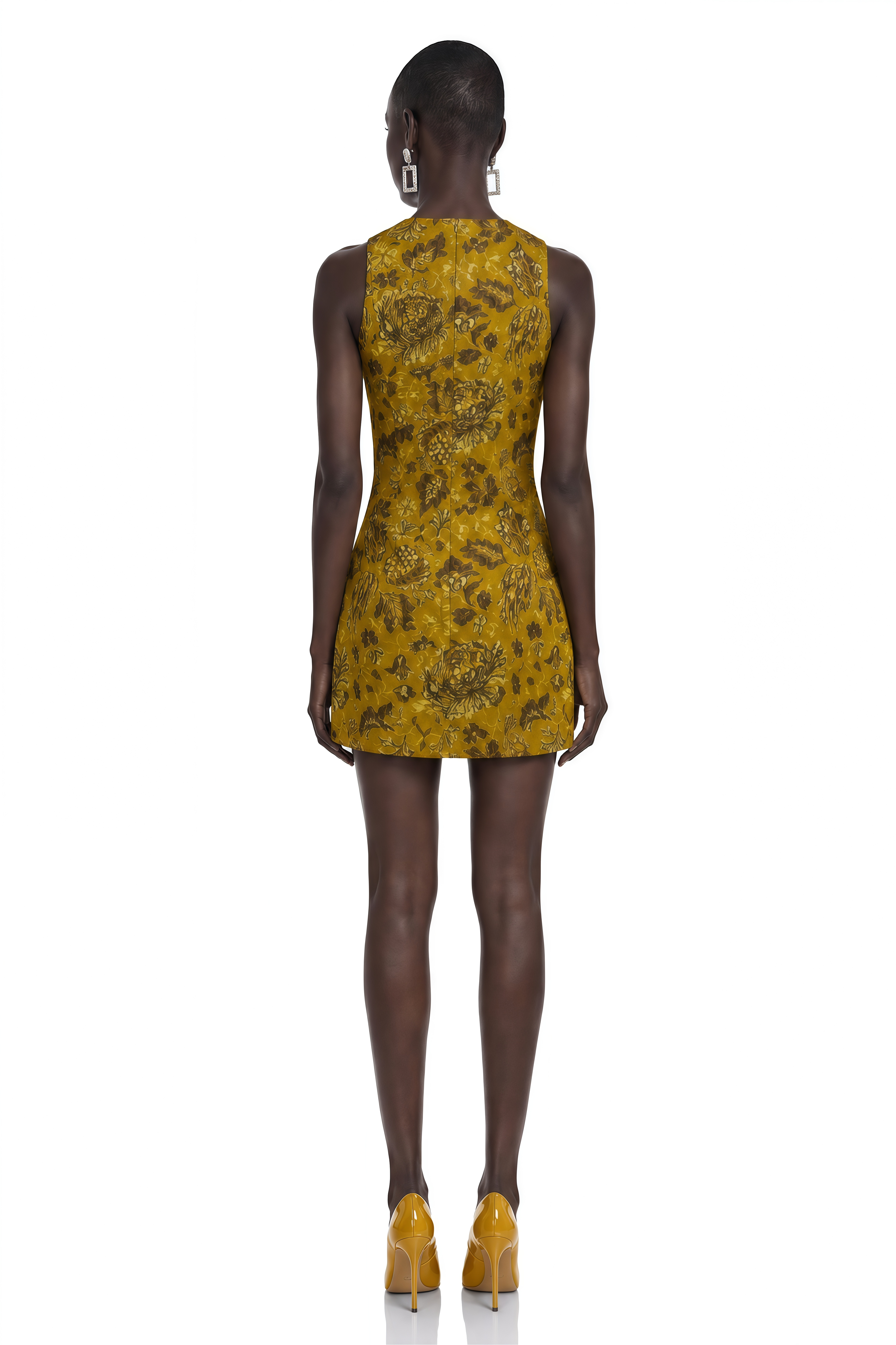 Mireille Yellow Floral Print Halterneck Mini Dress
