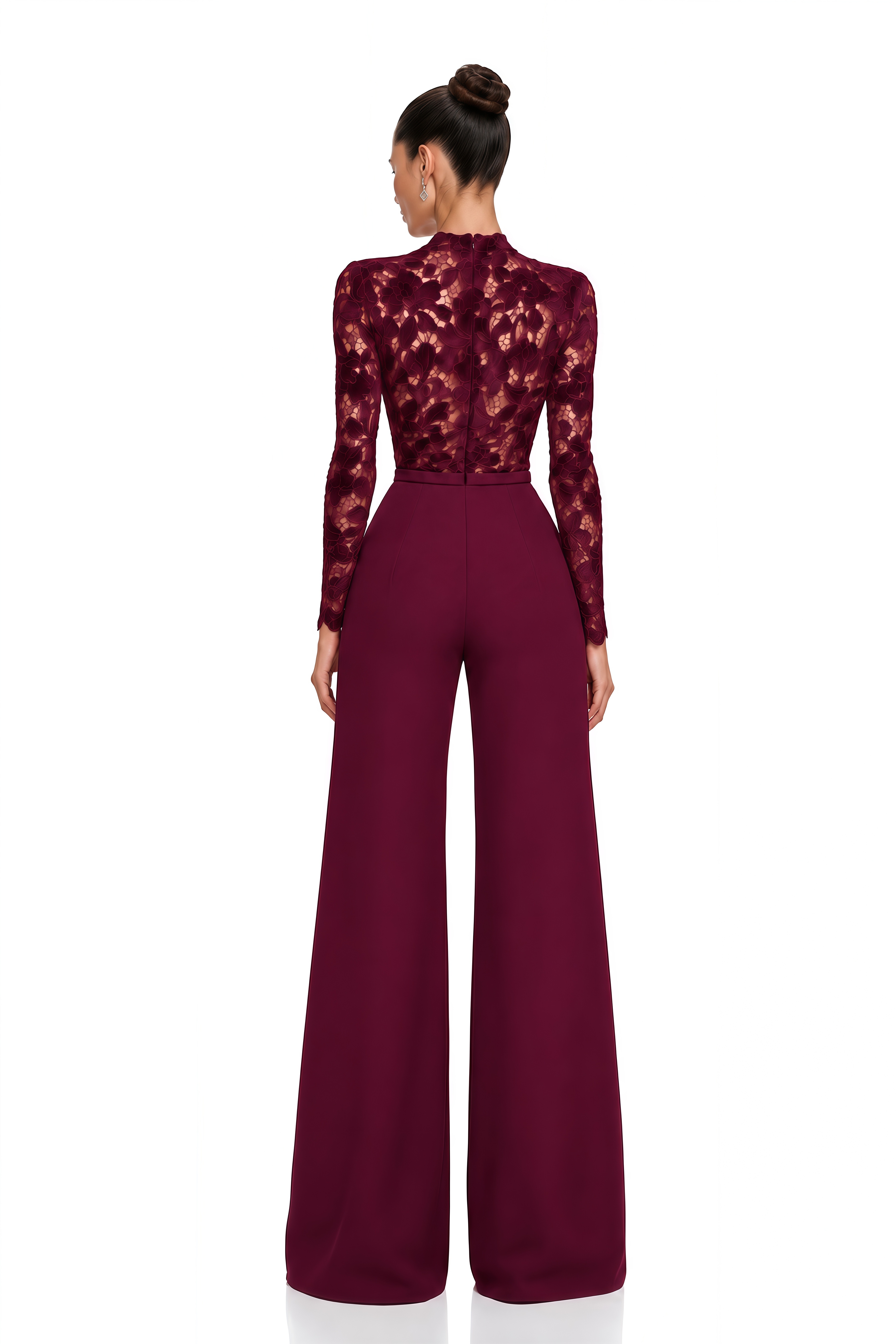Mireya Burgundy Lace Bodice Wide Leg Jumpsuit