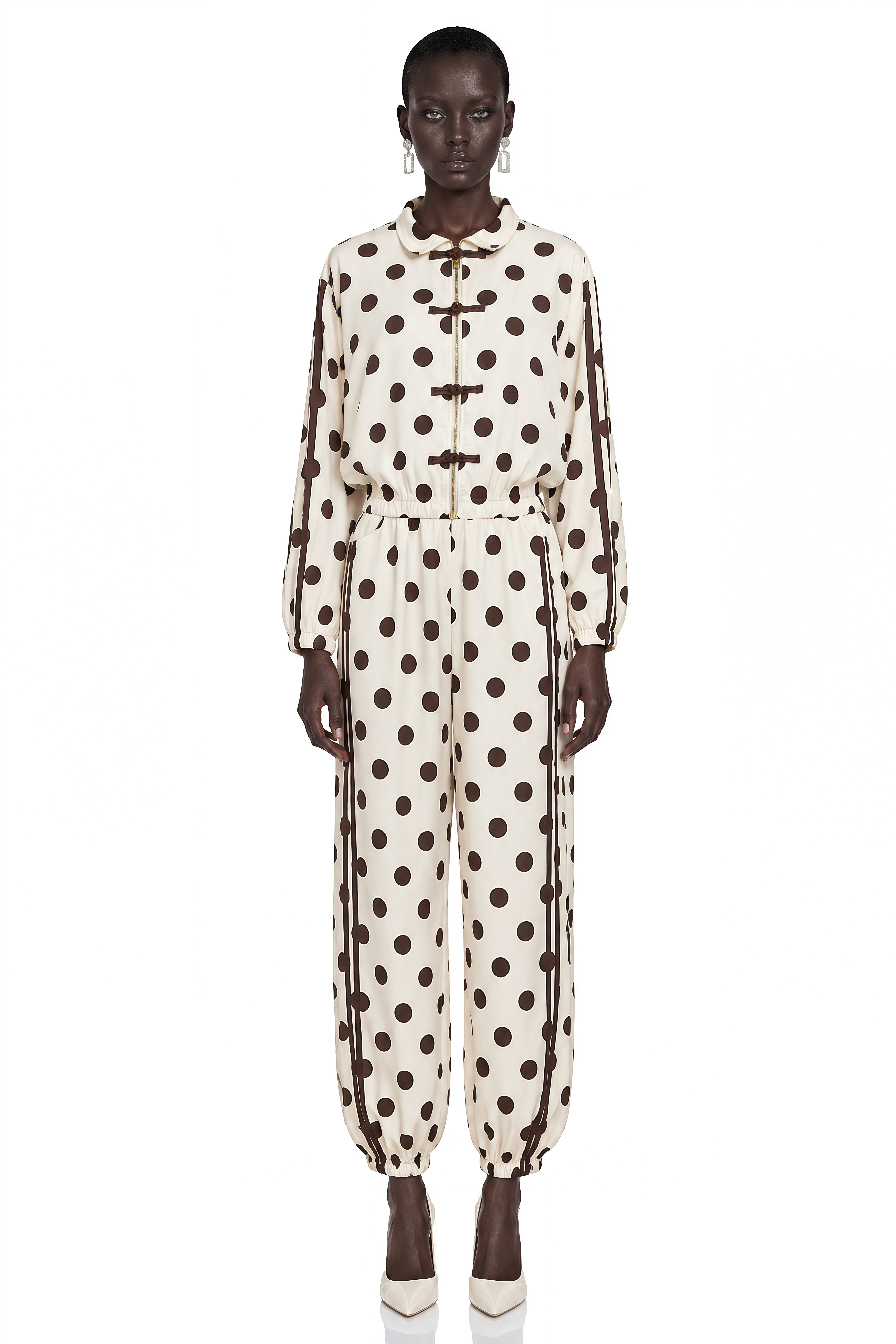 Miriam Neutral Polka Dot Jacket & Trousers Set
