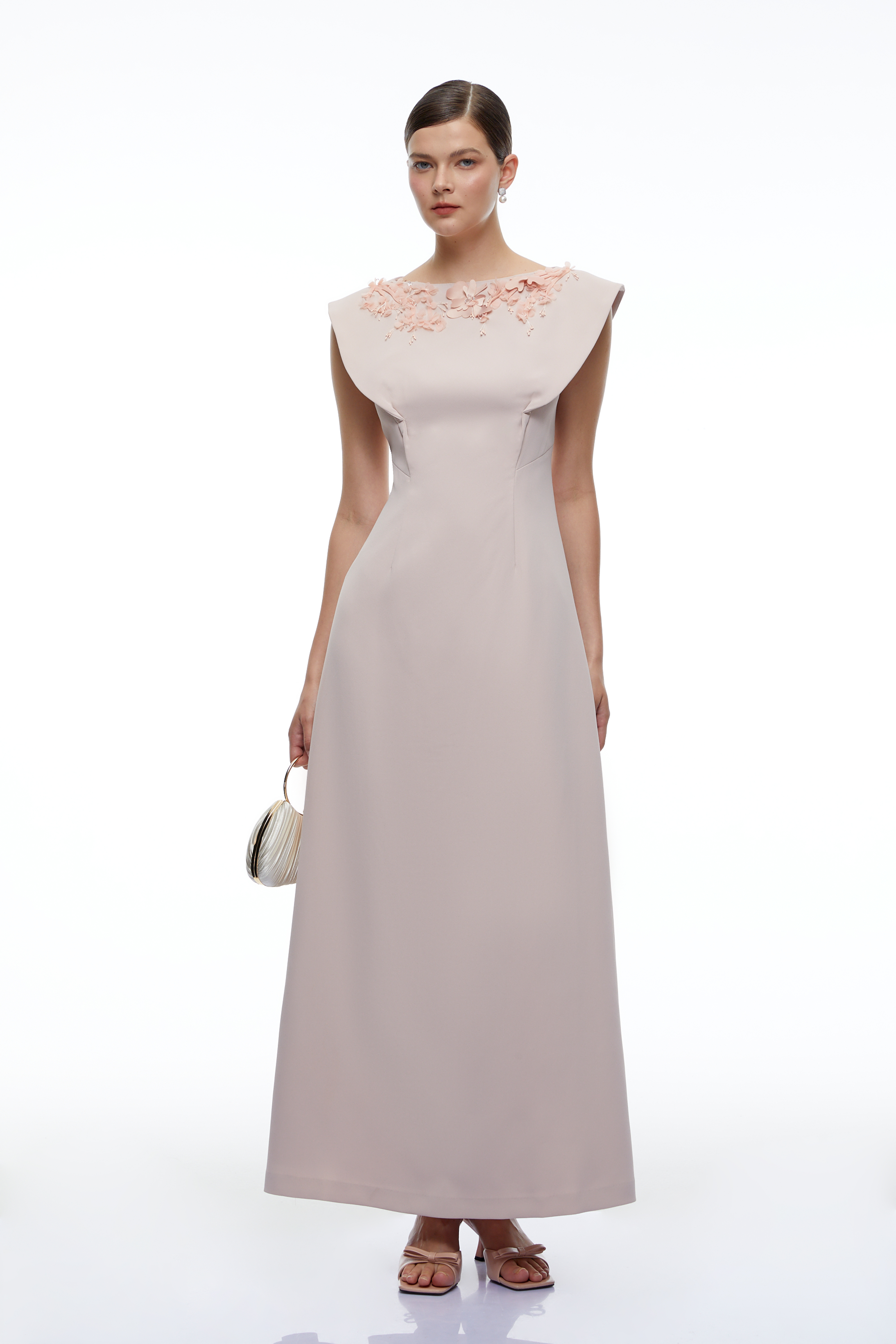 Moira Pink Floral Appliqué Sleeveless Maxi Dress
