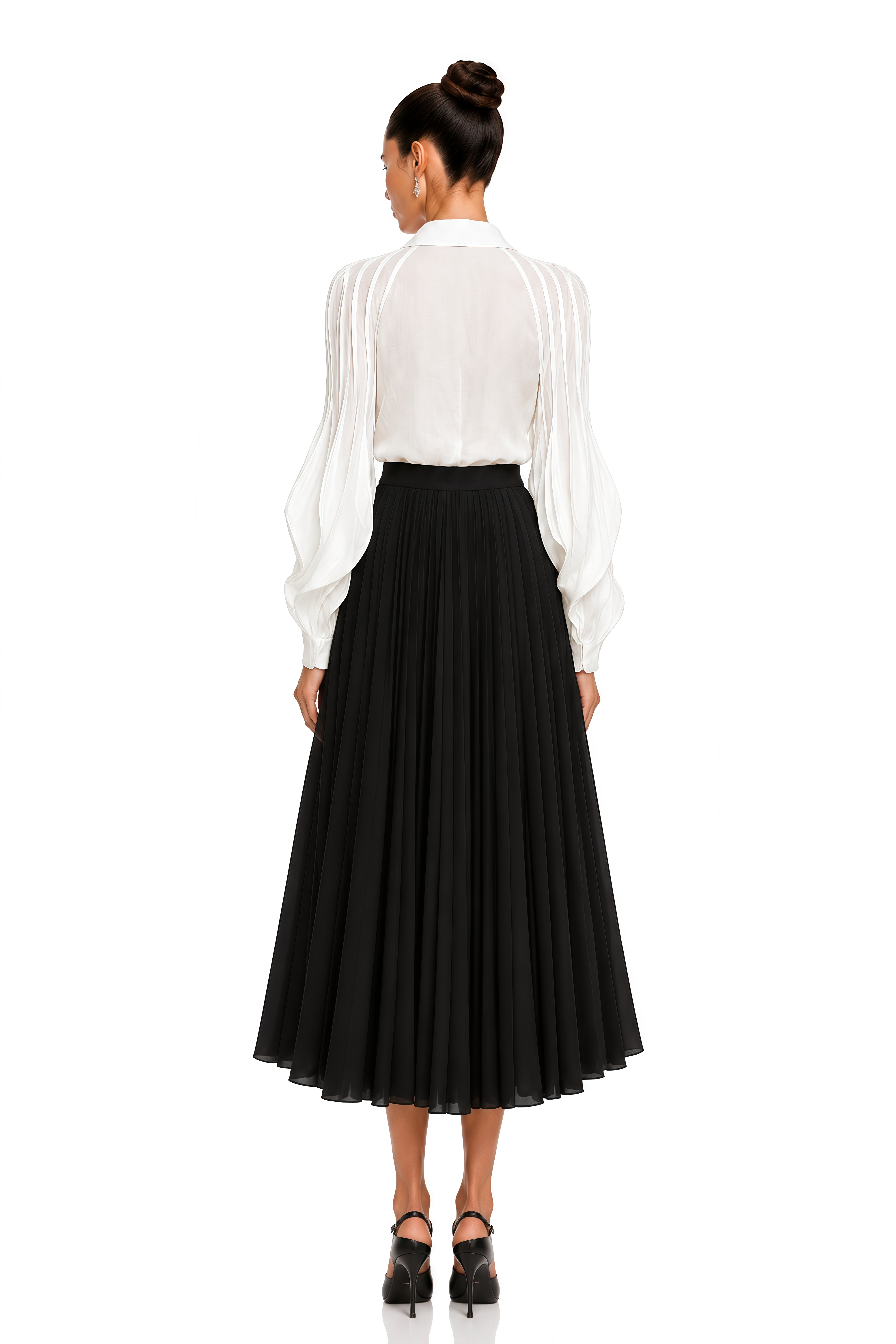 Monique White Pleated Balloon Sleeve Blouse