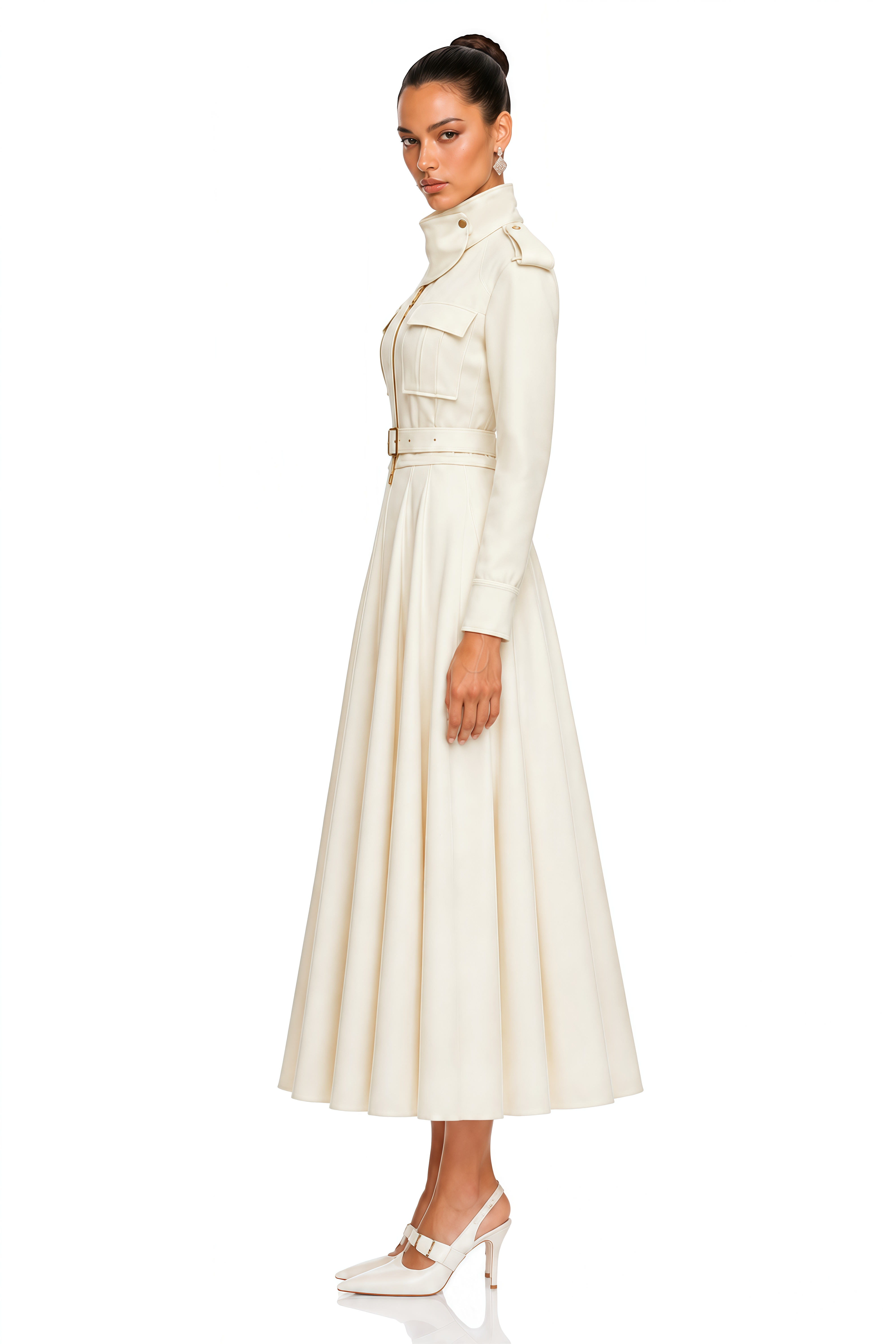 Murael White High Neck Belted Cropped Jacket