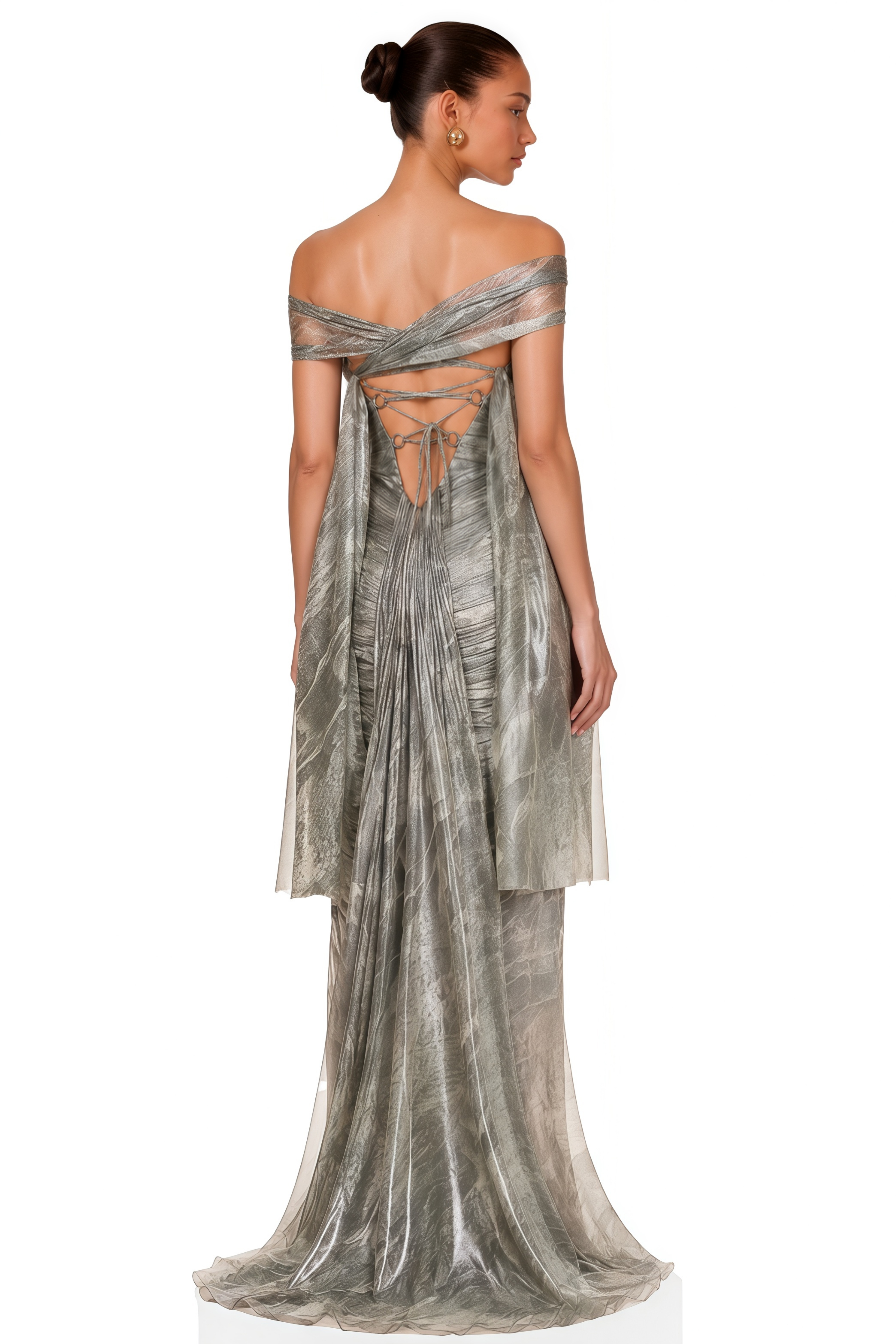 Muriel Silver Grey Ruched Maxi Dress with Cut-Out
