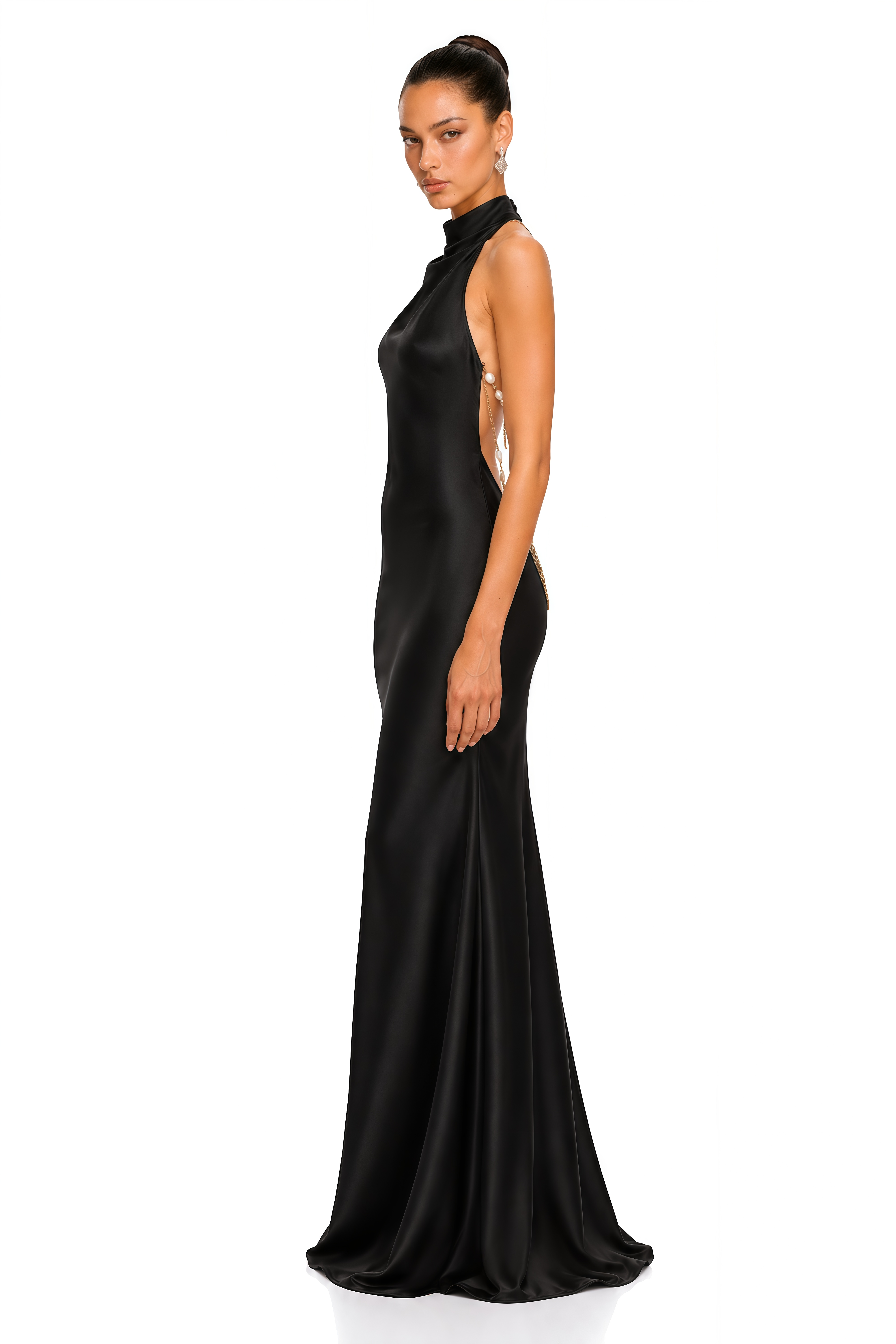 Myla Black Satin Halterneck Backless Maxi Dress