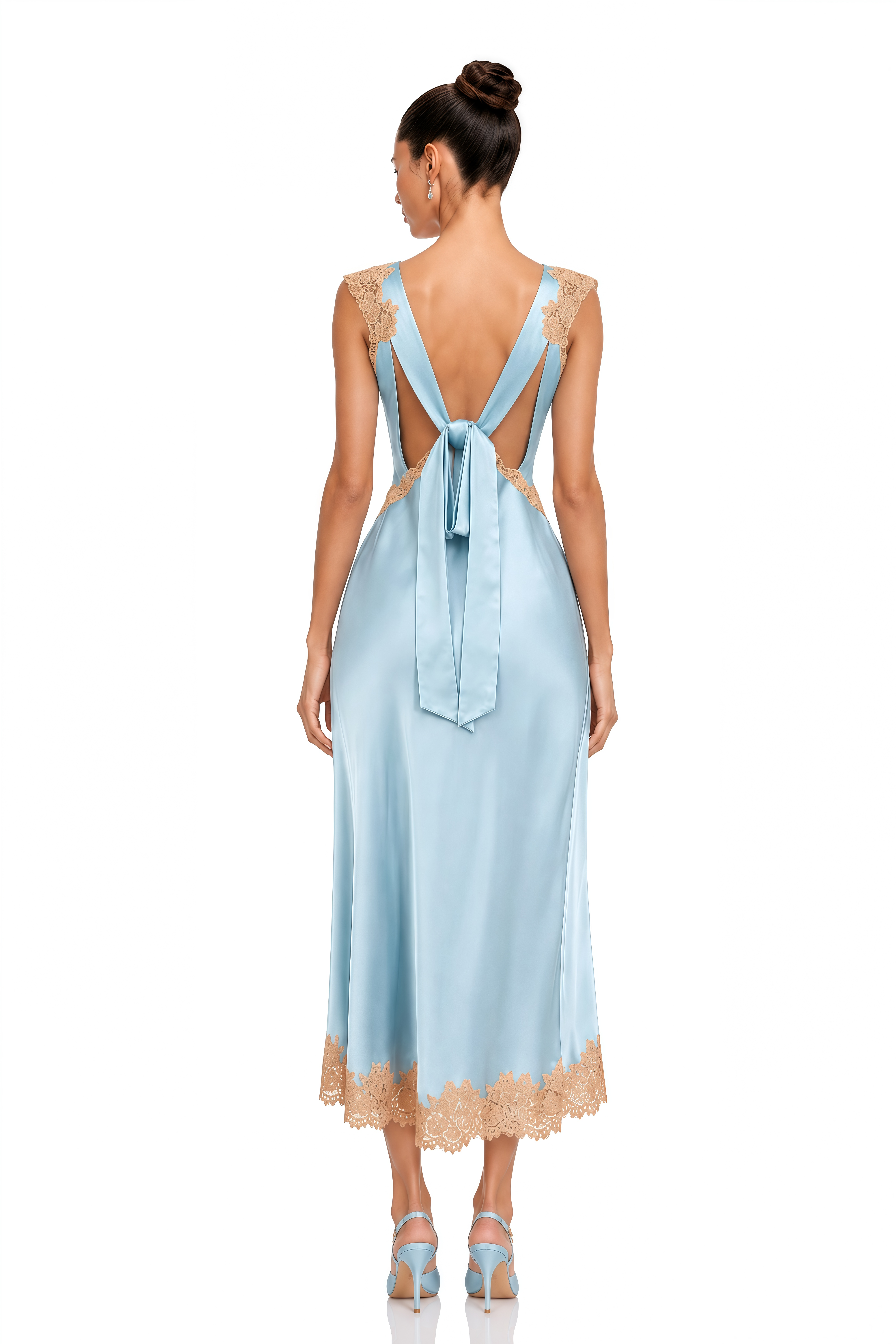 Mylee Blue Lace Trim Embroidered Midi Dress