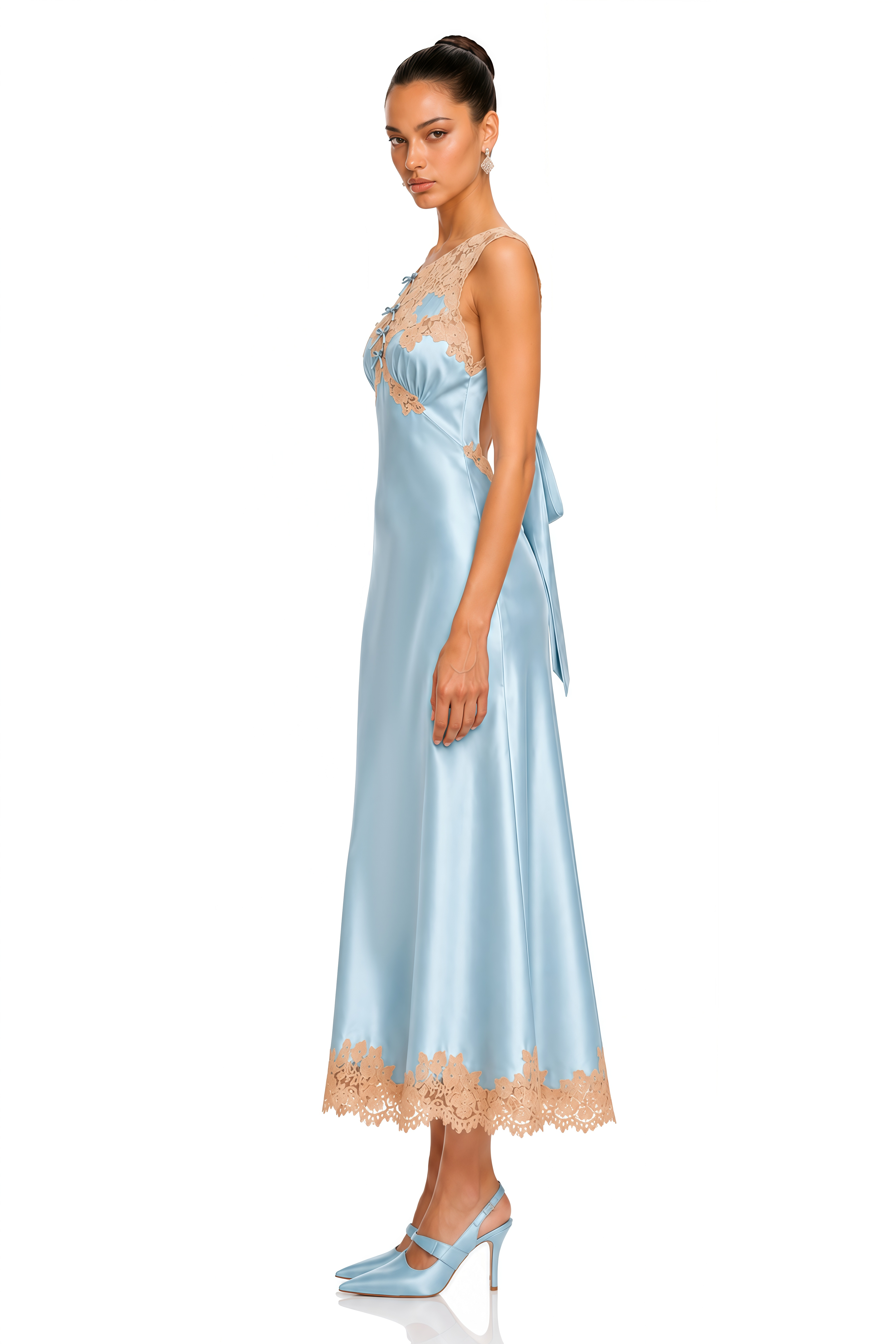 Mylee Blue Lace Trim Embroidered Midi Dress