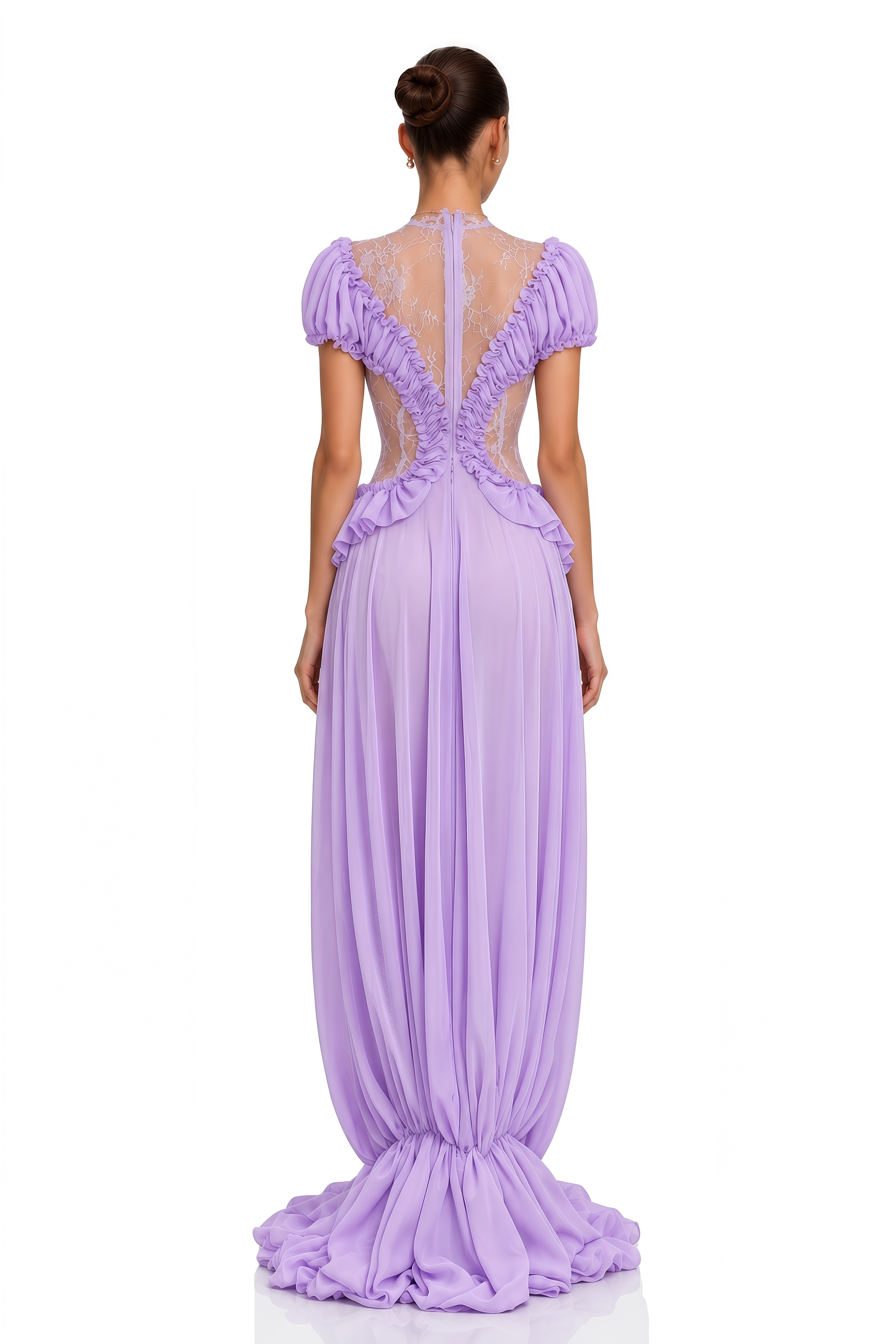 Myrah Lavender Lace Ruffle Maxi Dress