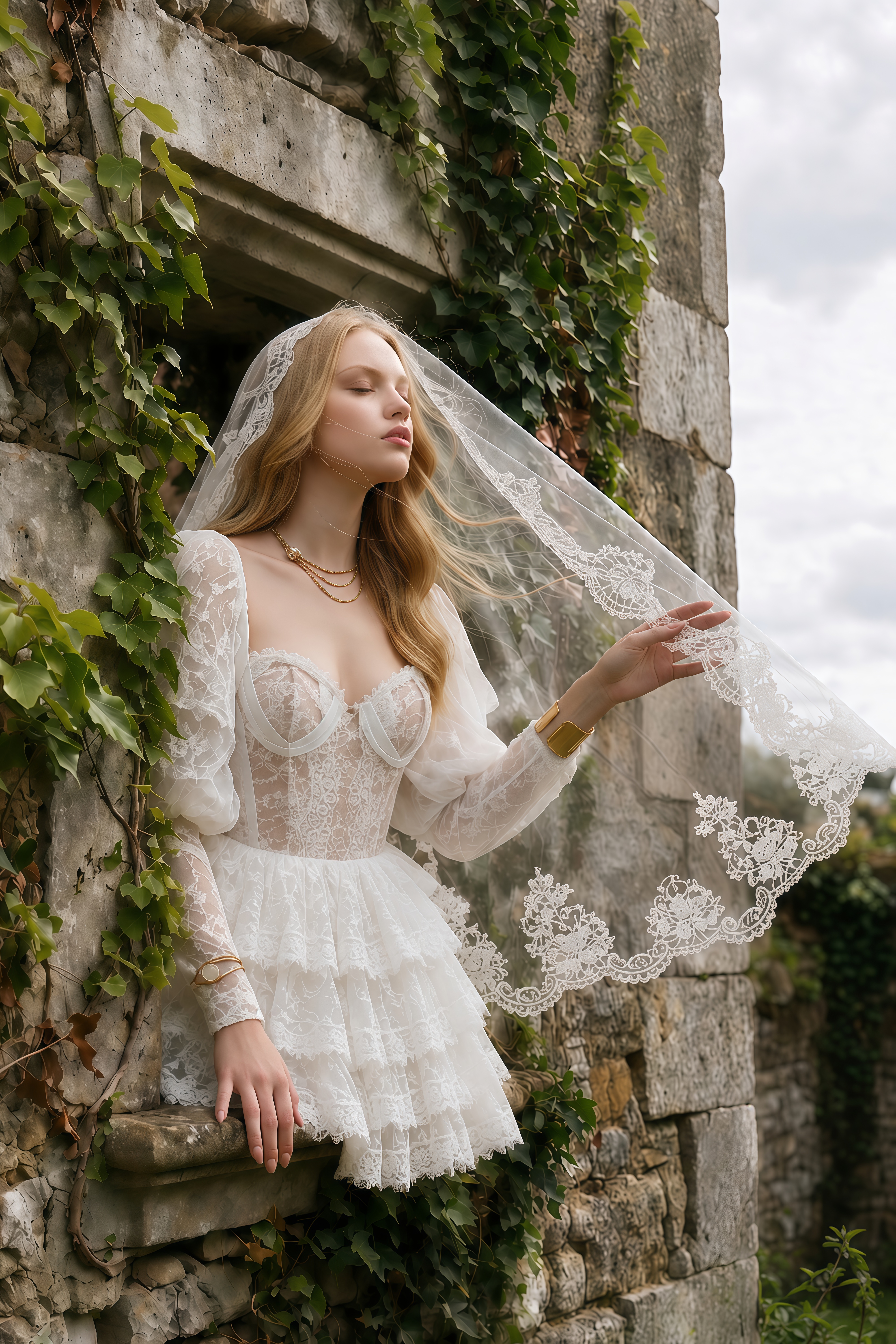 Nadine White Semi-Sheer Mini Dress with Lace Trim