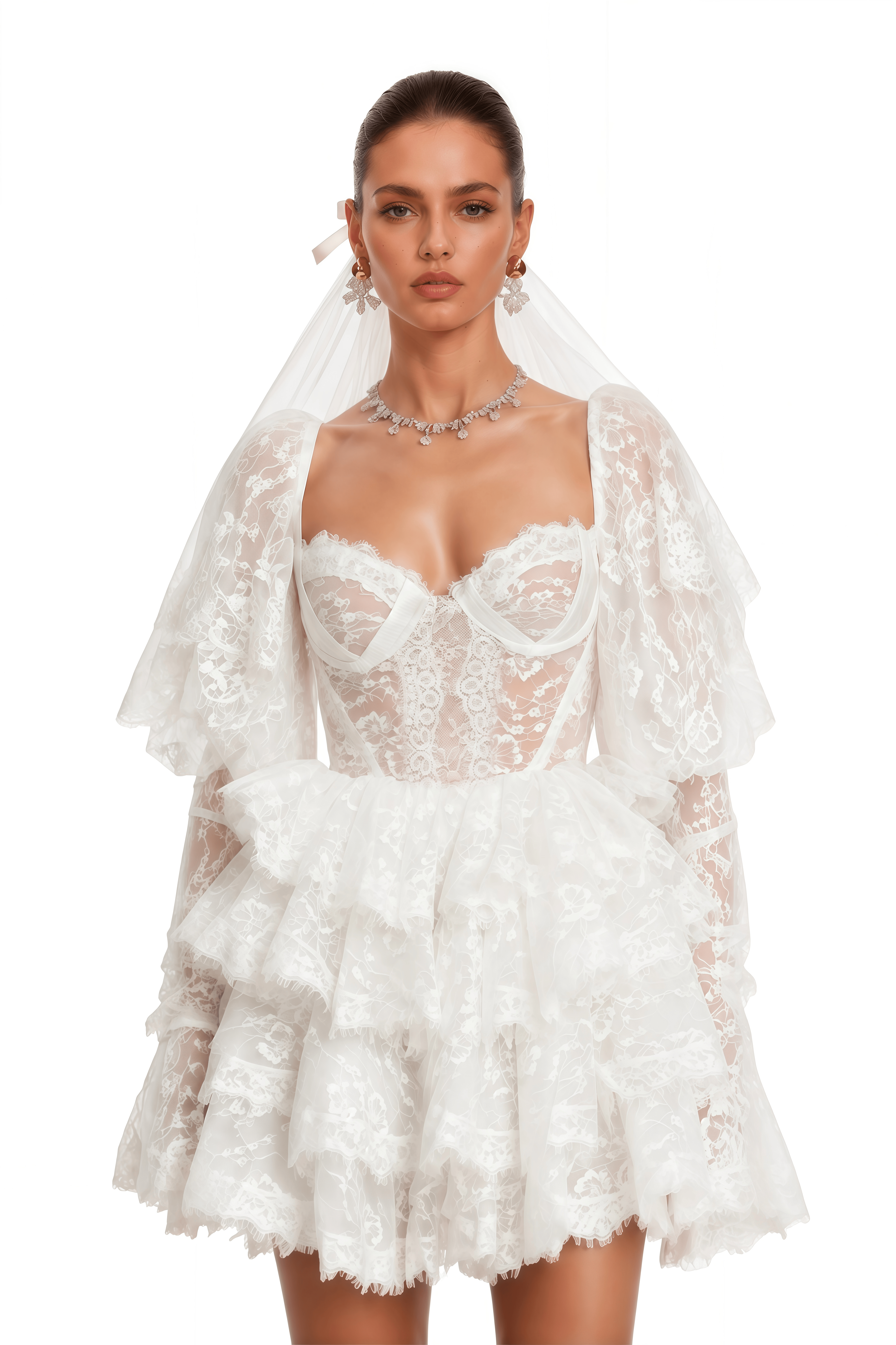 Nadine White Semi-Sheer Mini Dress with Lace Trim