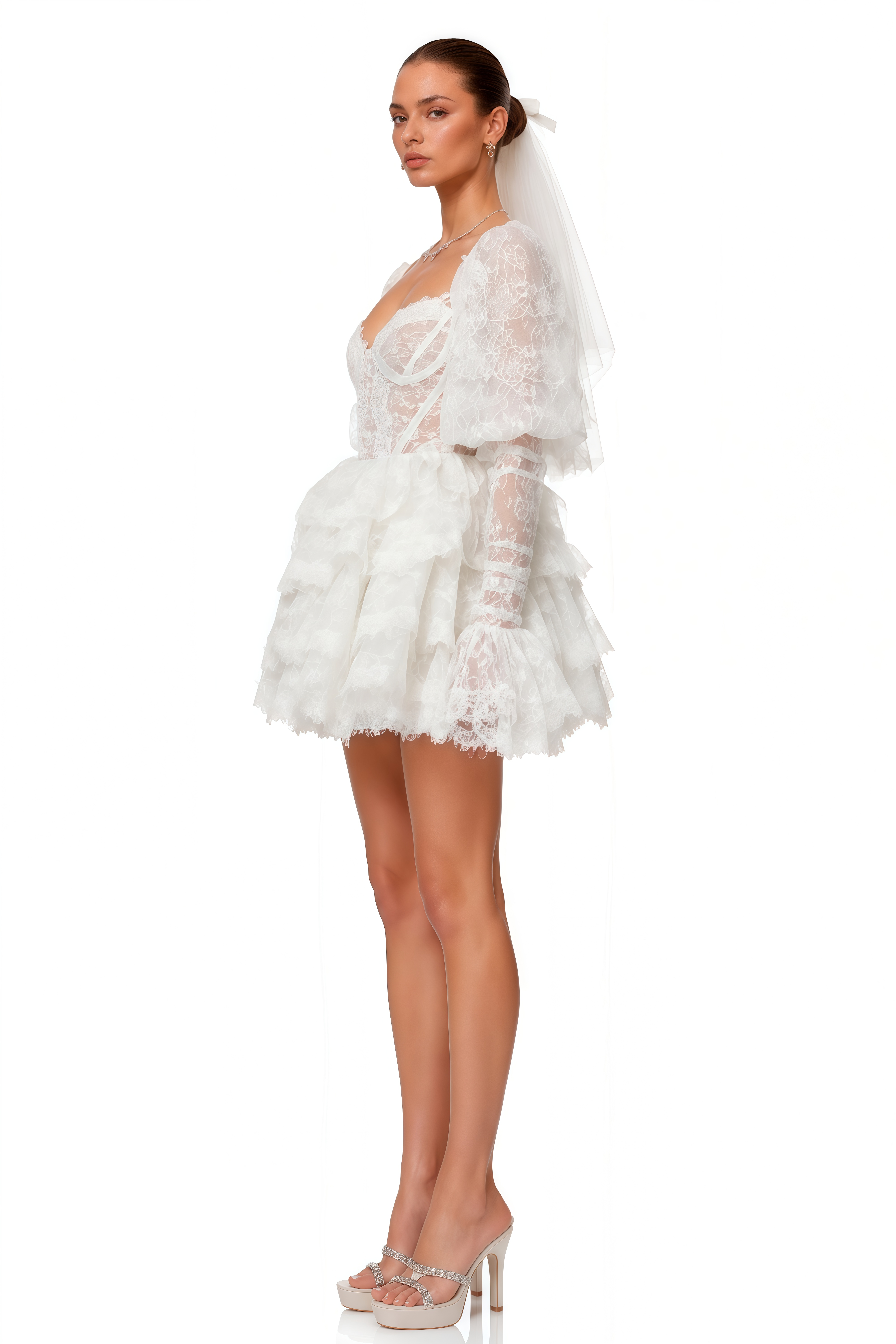 Nadine White Semi-Sheer Mini Dress with Lace Trim
