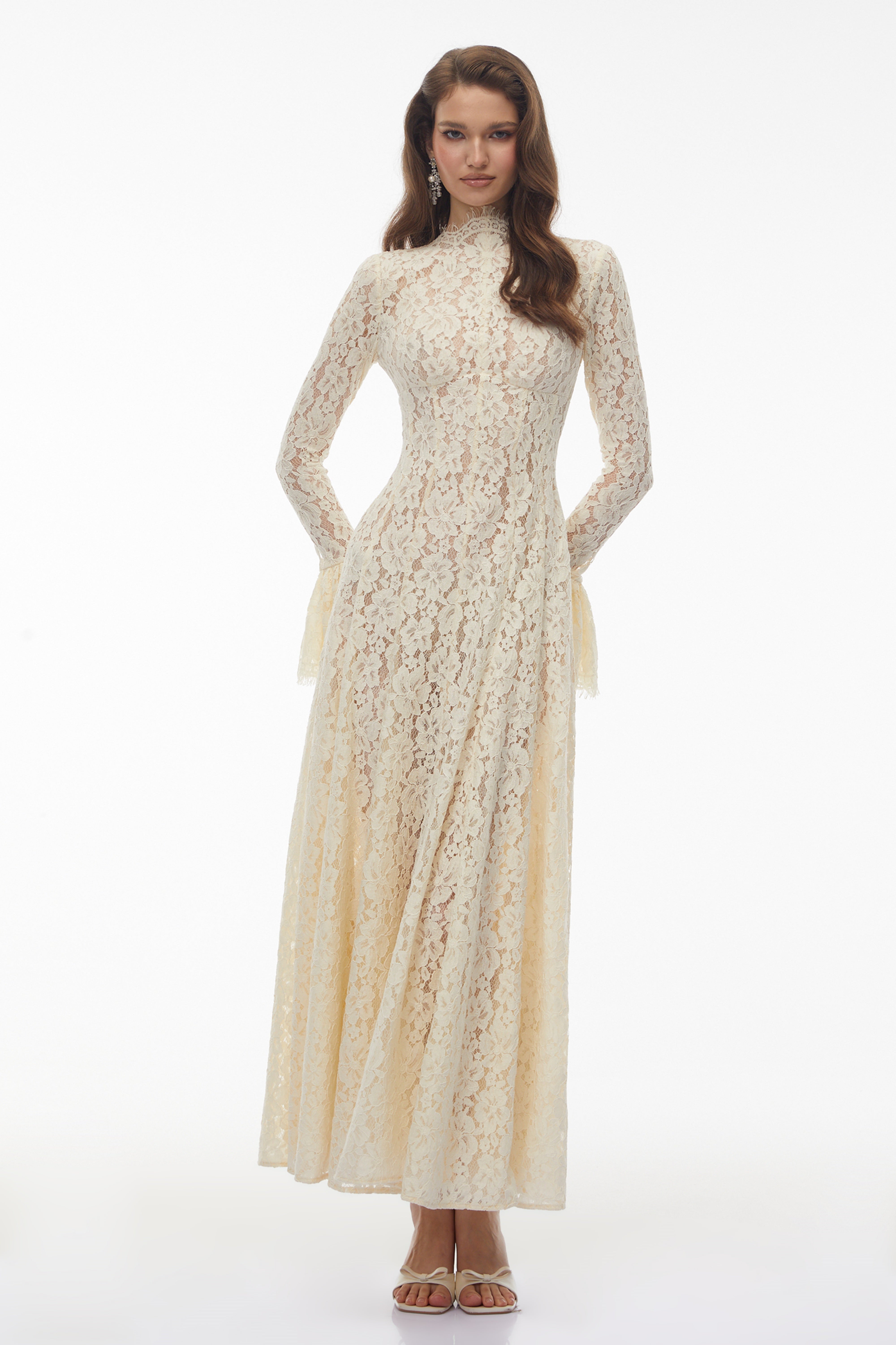 Nasrin White Mock Neck Floral Lace Maxi Dress – Miss Rosier
