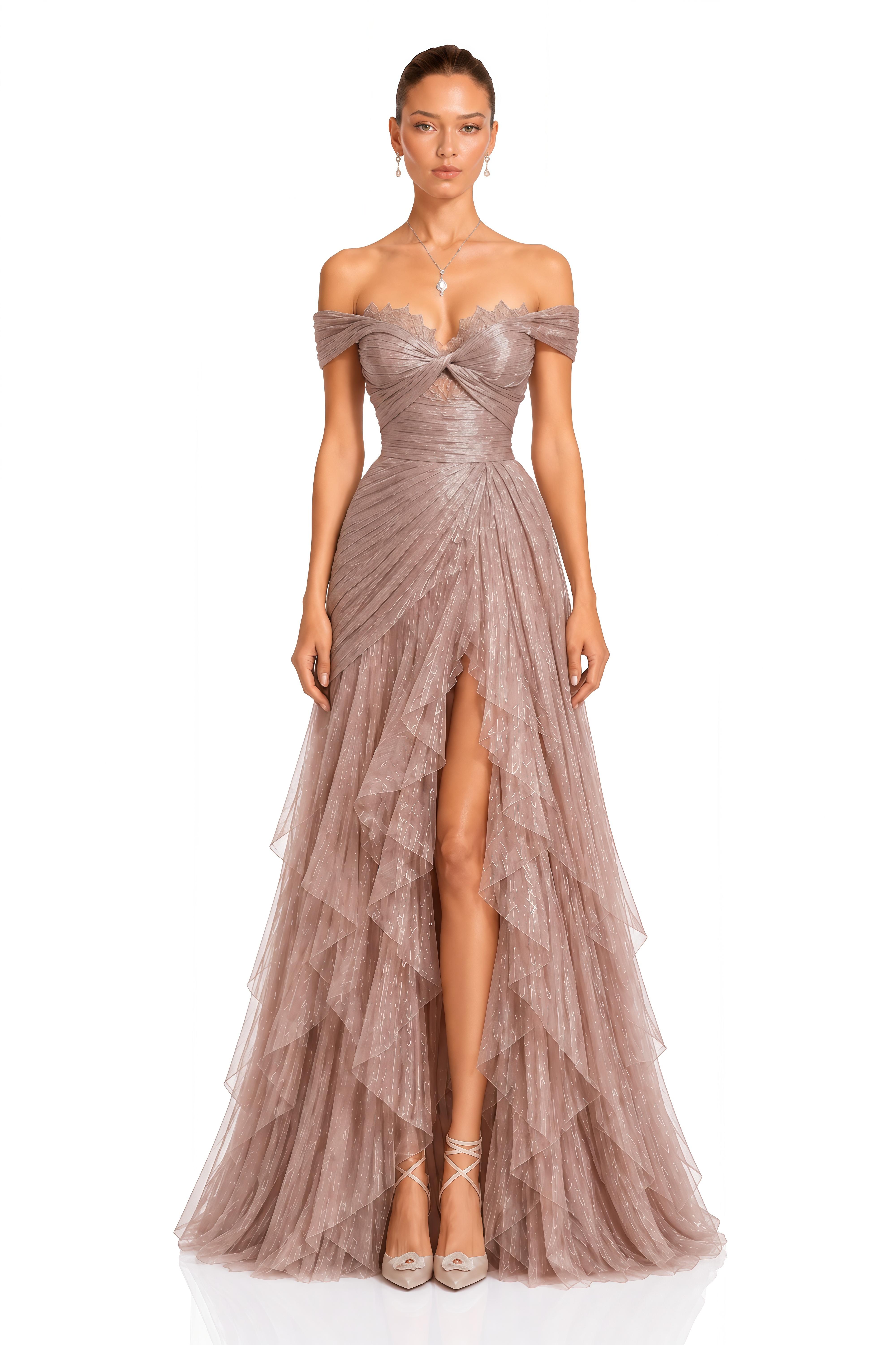 Natalie Dusty Rose Off Shoulder Ruffle Maxi Dress