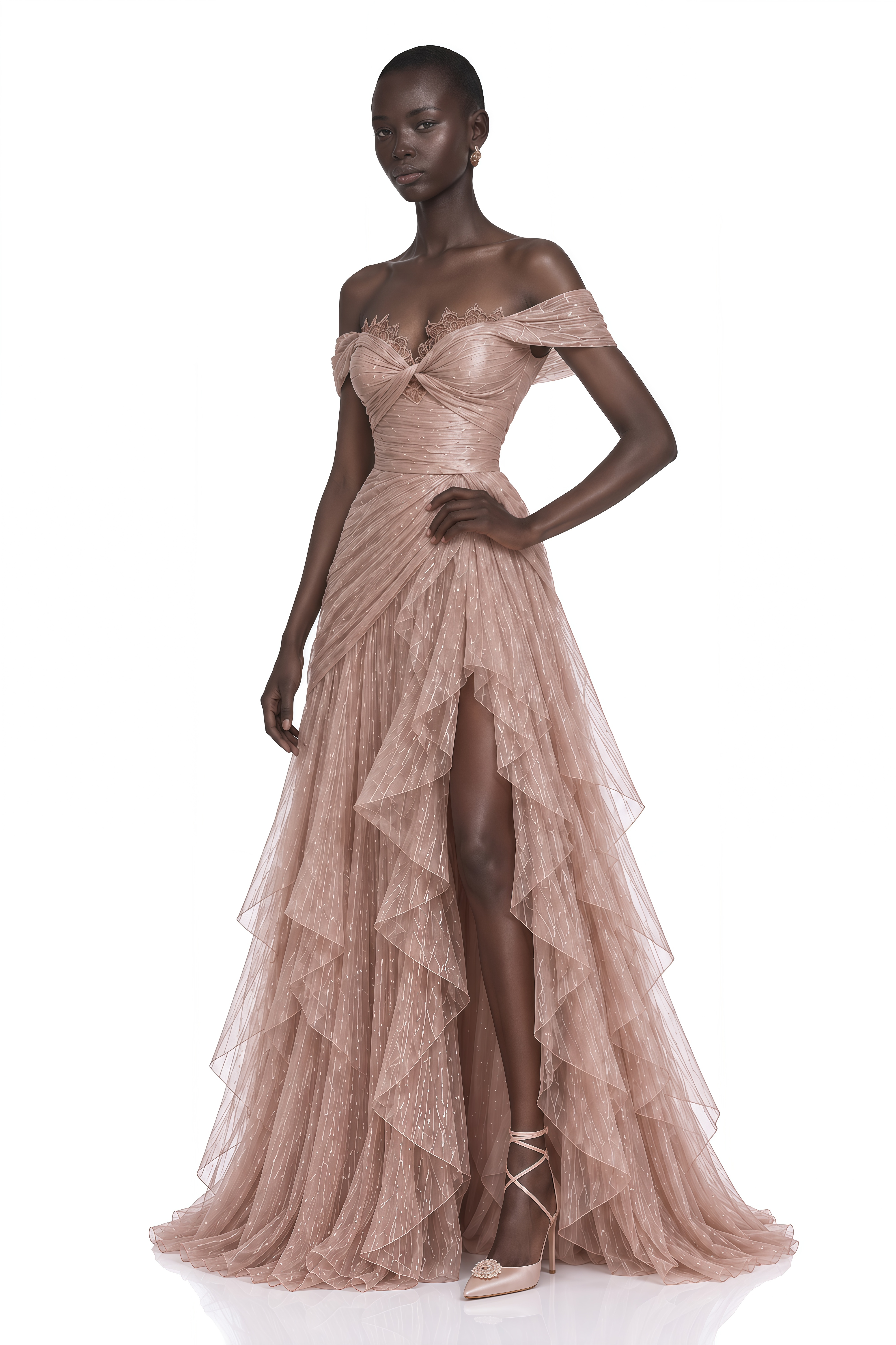 Natalie Dusty Rose Off Shoulder Ruffle Maxi Dress