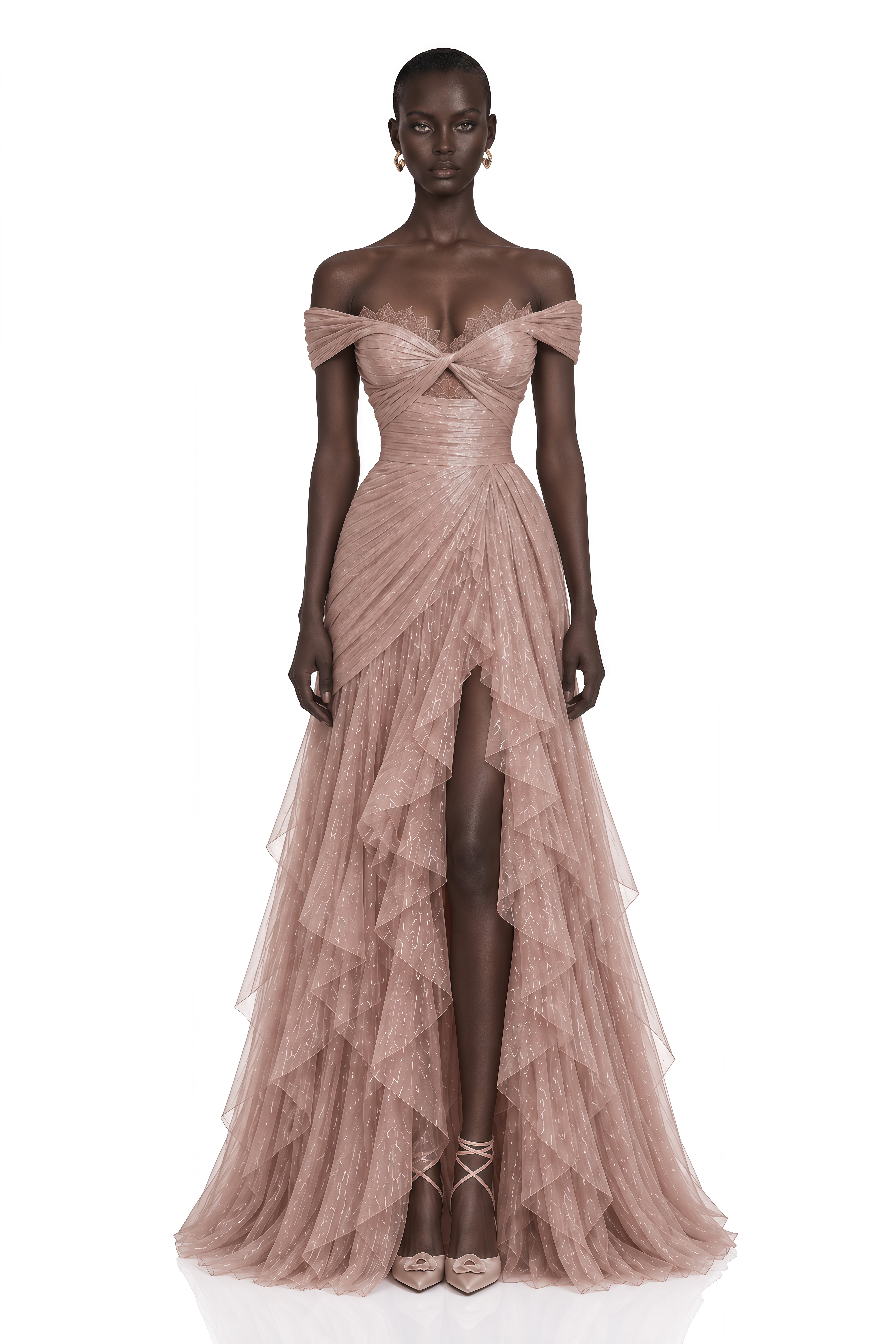 Natalie Dusty Rose Off Shoulder Ruffle Maxi Dress