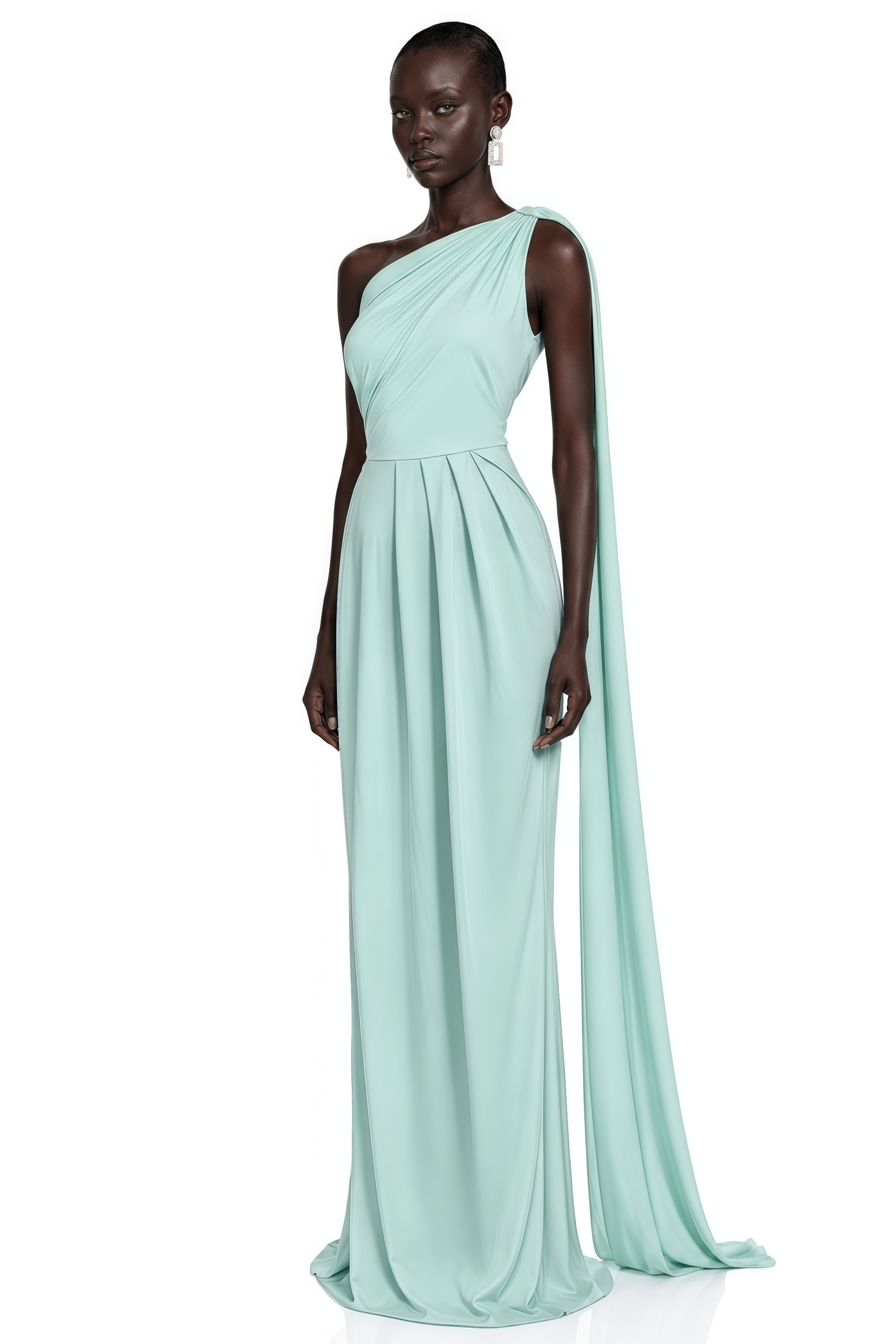 Nathalie Mint Green One Shoulder Ruched Maxi Dress